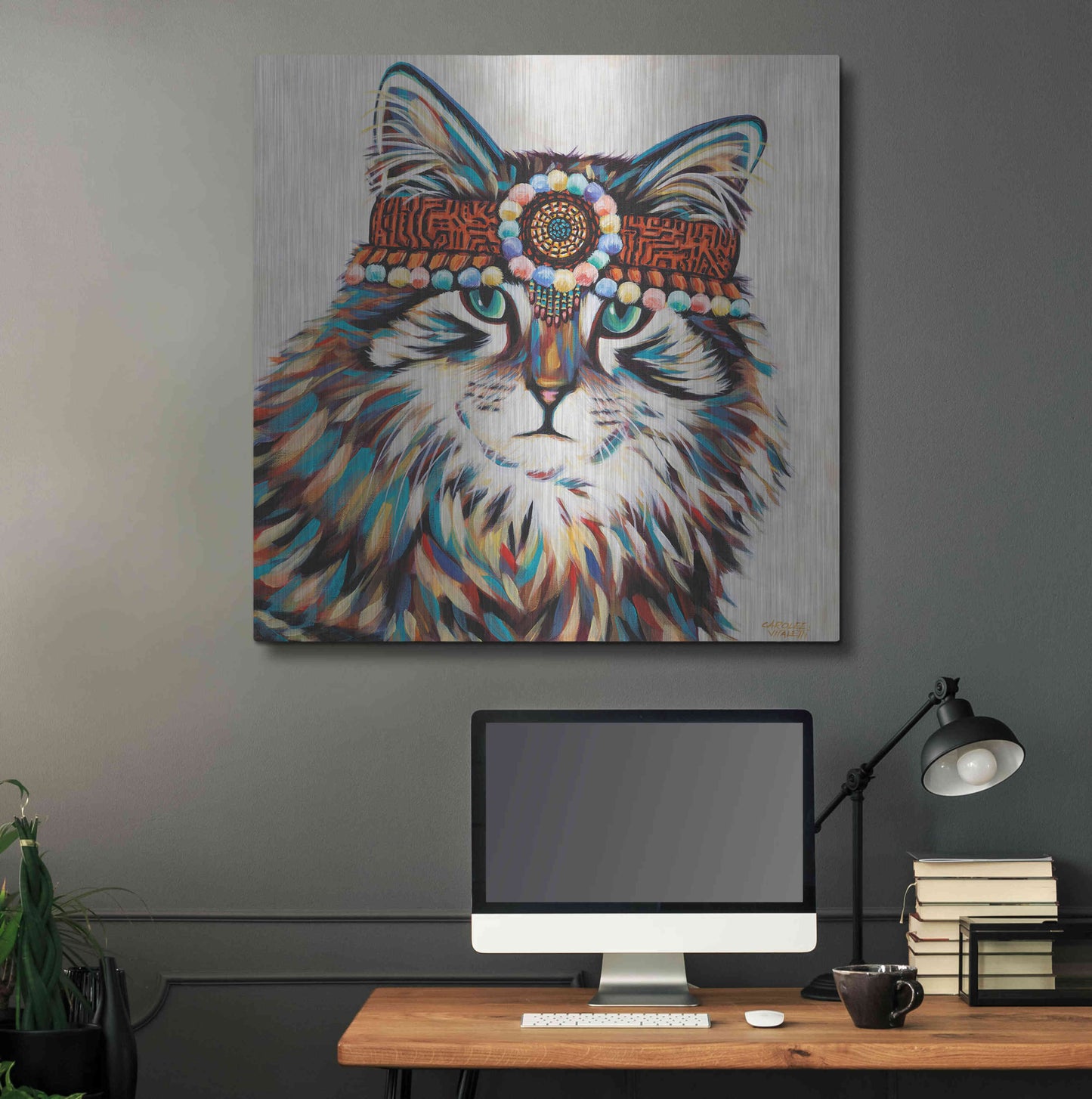 Luxe Metal Art 'Hippie Cat II' by Carolee Vitaletti, Metal Wall Art,36x36