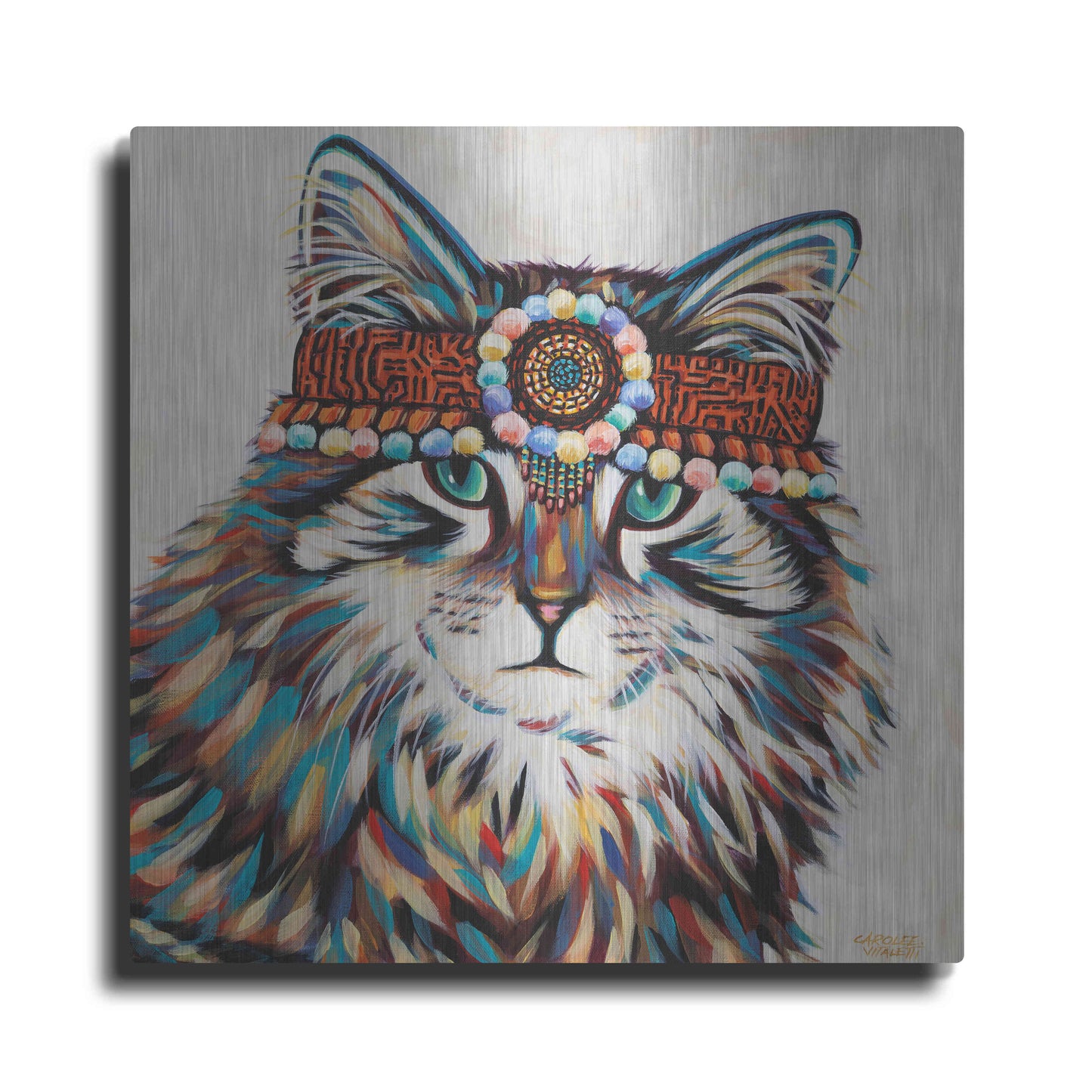 Luxe Metal Art 'Hippie Cat II' by Carolee Vitaletti, Metal Wall Art