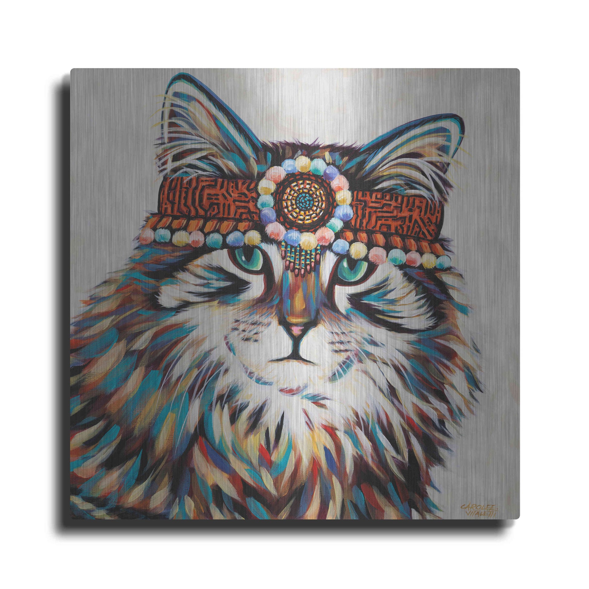 Luxe Metal Art 'Hippie Cat II' by Carolee Vitaletti, Metal Wall Art