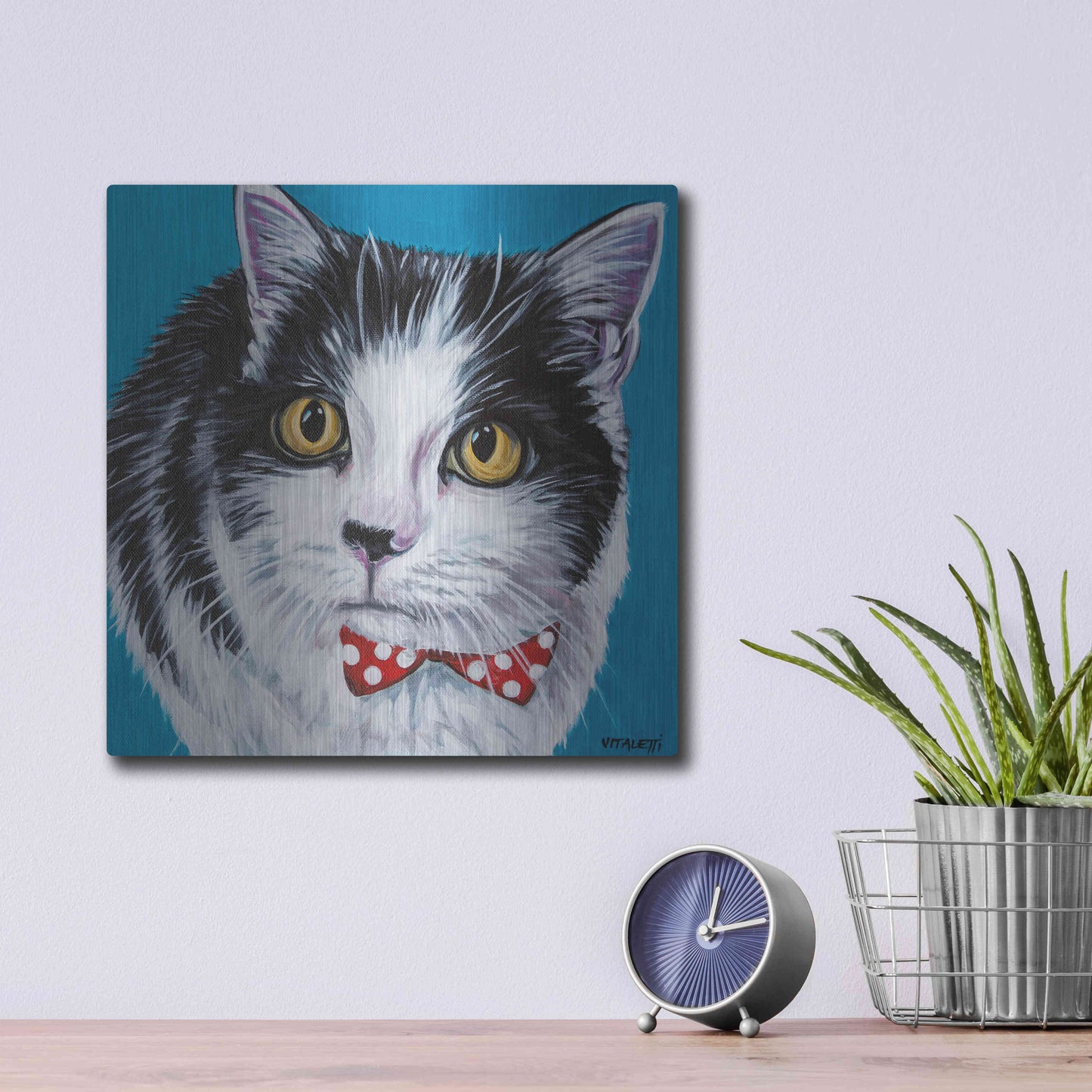 Luxe Metal Art 'Classy Cat I' by Carolee Vitaletti, Metal Wall Art,12x12