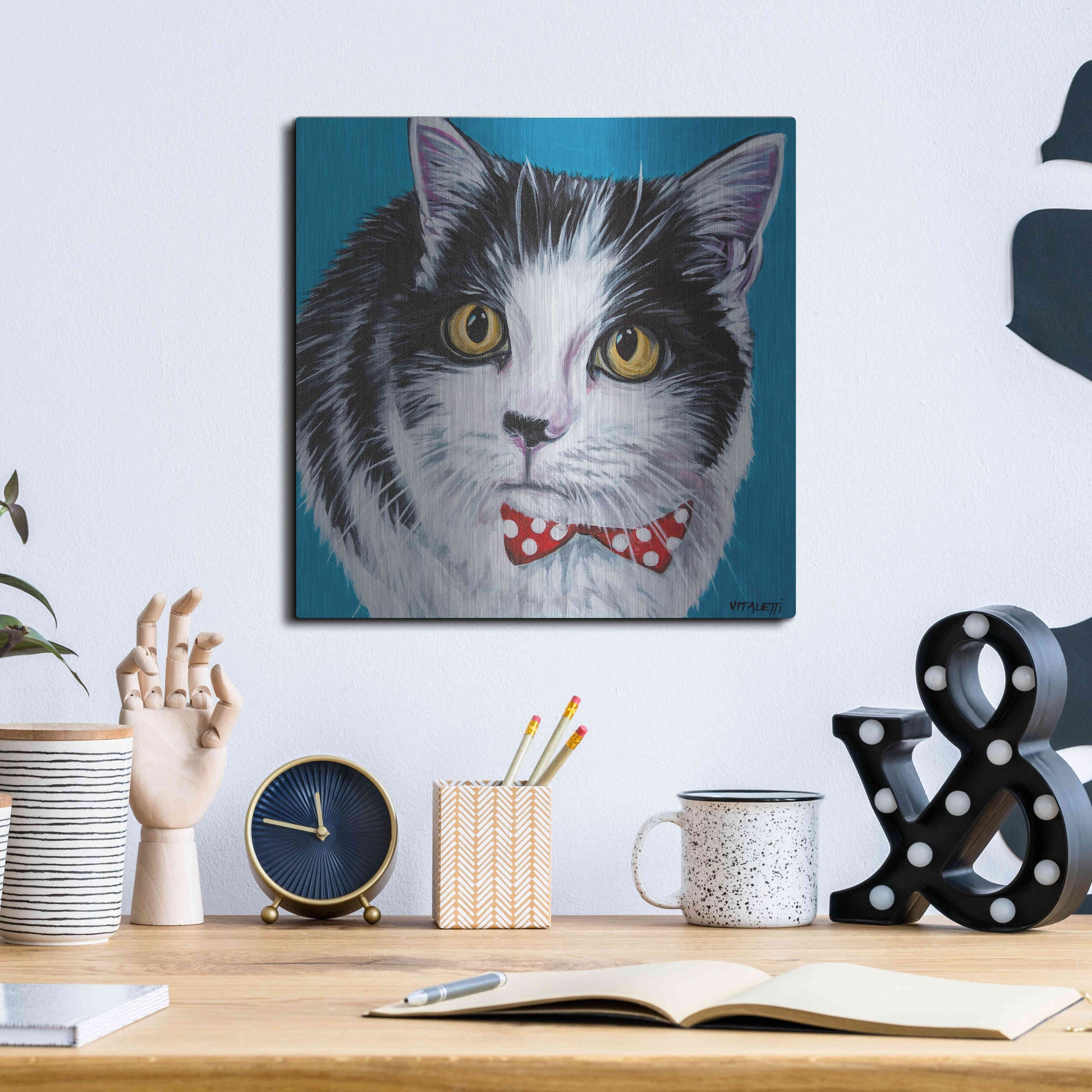 Luxe Metal Art 'Classy Cat I' by Carolee Vitaletti, Metal Wall Art,12x12