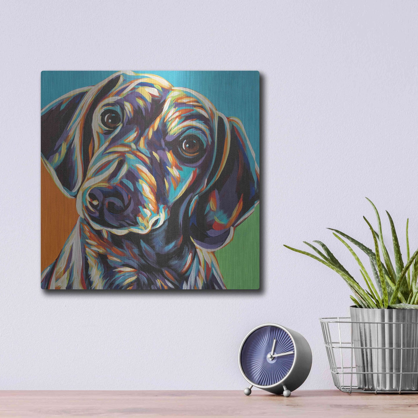 Luxe Metal Art 'Painted Dachshund II' by Carolee Vitaletti, Metal Wall Art,12x12