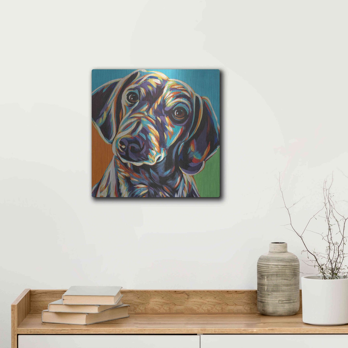 Luxe Metal Art 'Painted Dachshund II' by Carolee Vitaletti, Metal Wall Art,12x12