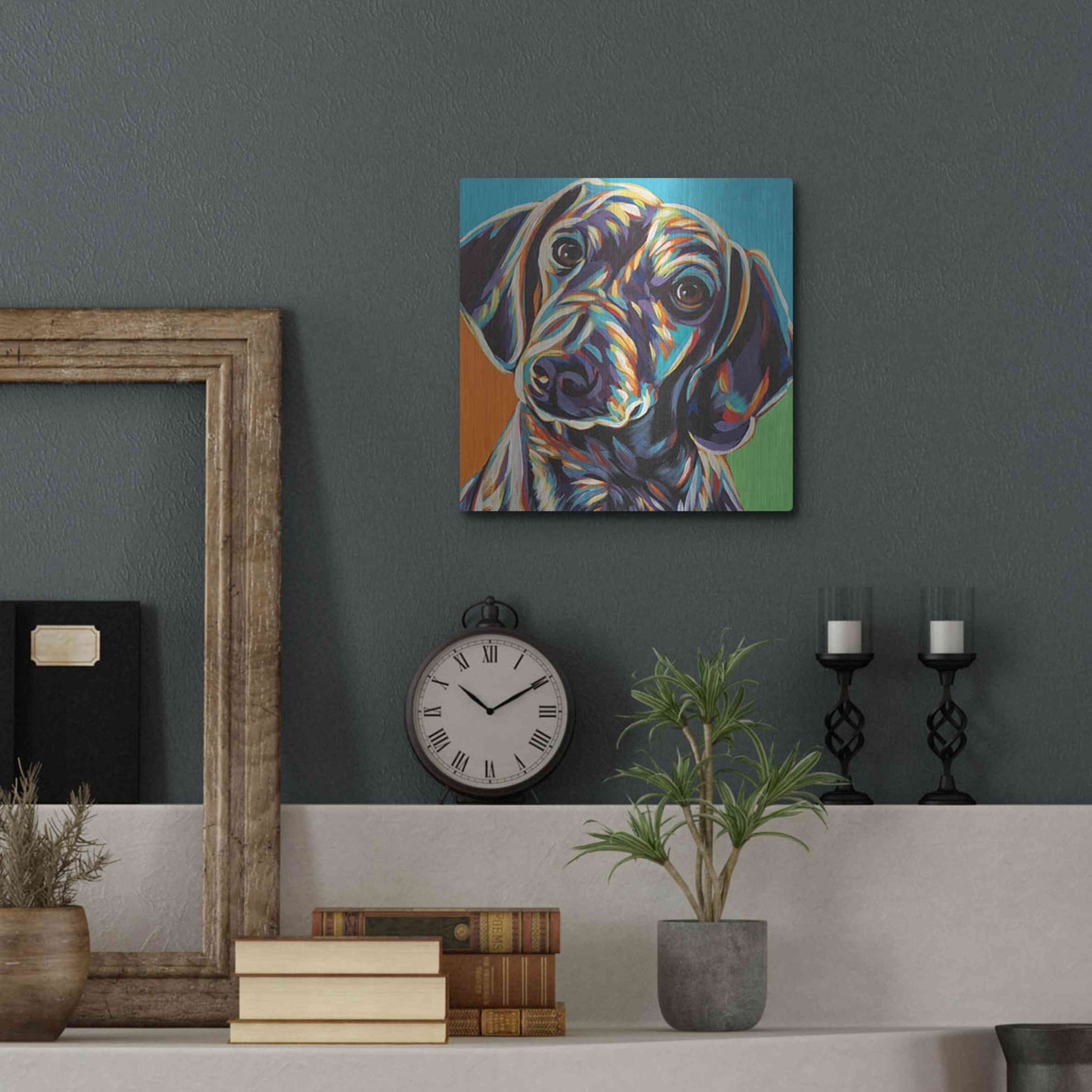 Luxe Metal Art 'Painted Dachshund II' by Carolee Vitaletti, Metal Wall Art,12x12