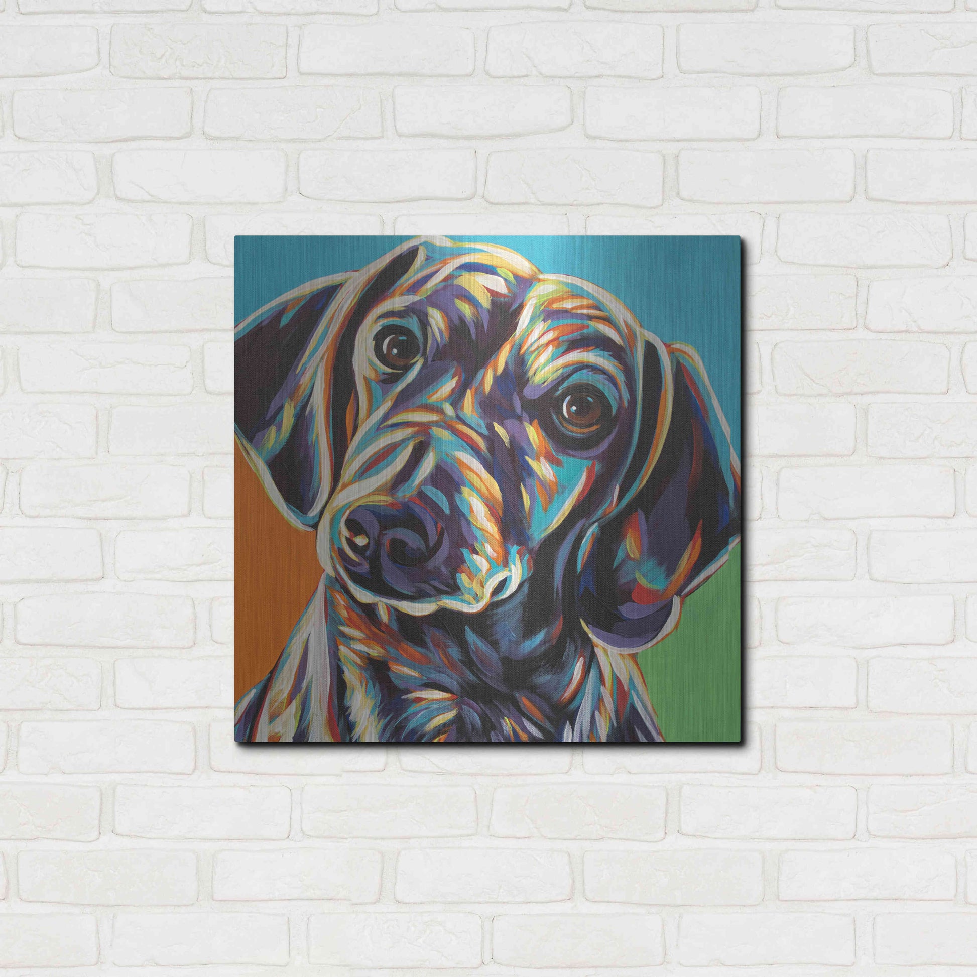 Luxe Metal Art 'Painted Dachshund II' by Carolee Vitaletti, Metal Wall Art,24x24