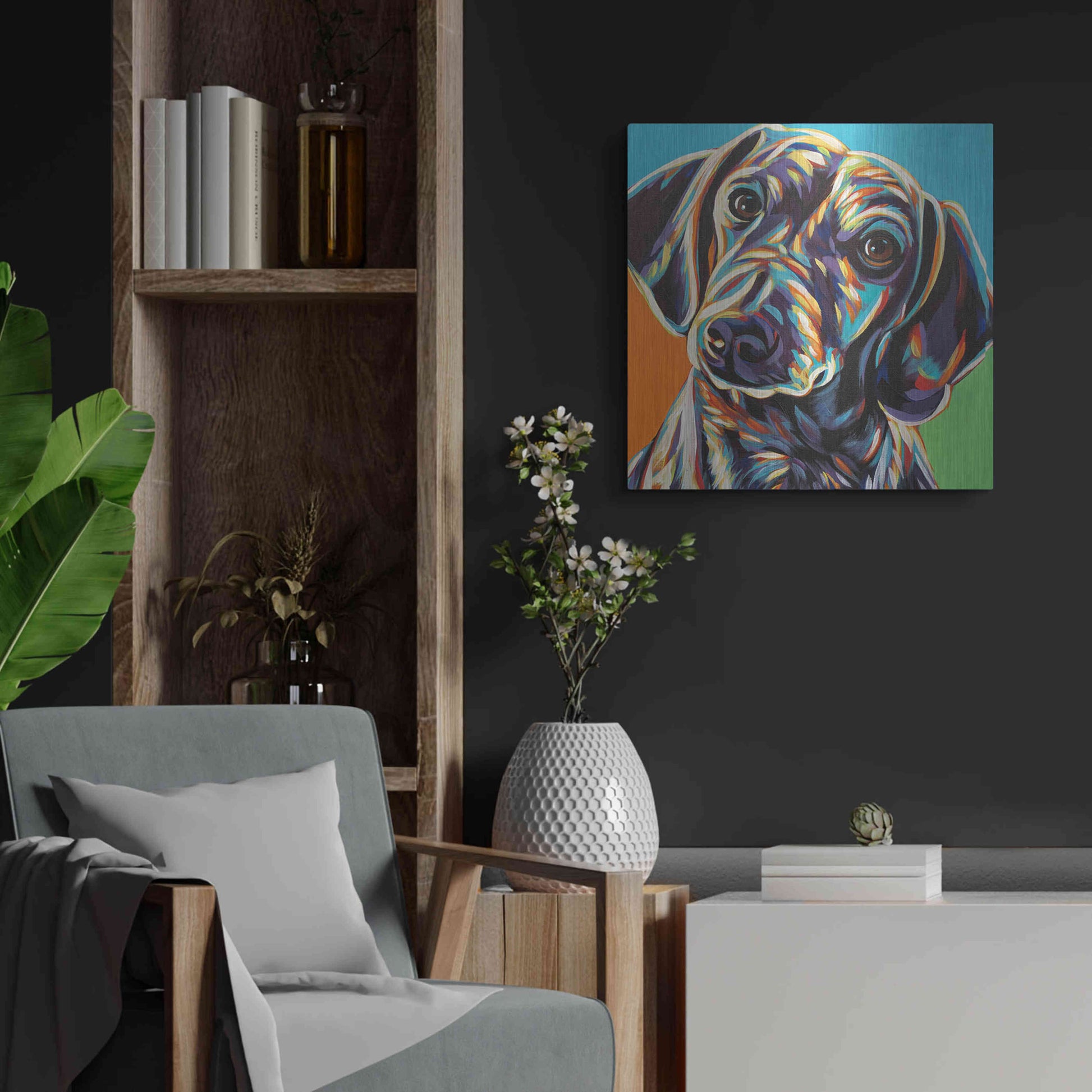 Luxe Metal Art 'Painted Dachshund II' by Carolee Vitaletti, Metal Wall Art,24x24