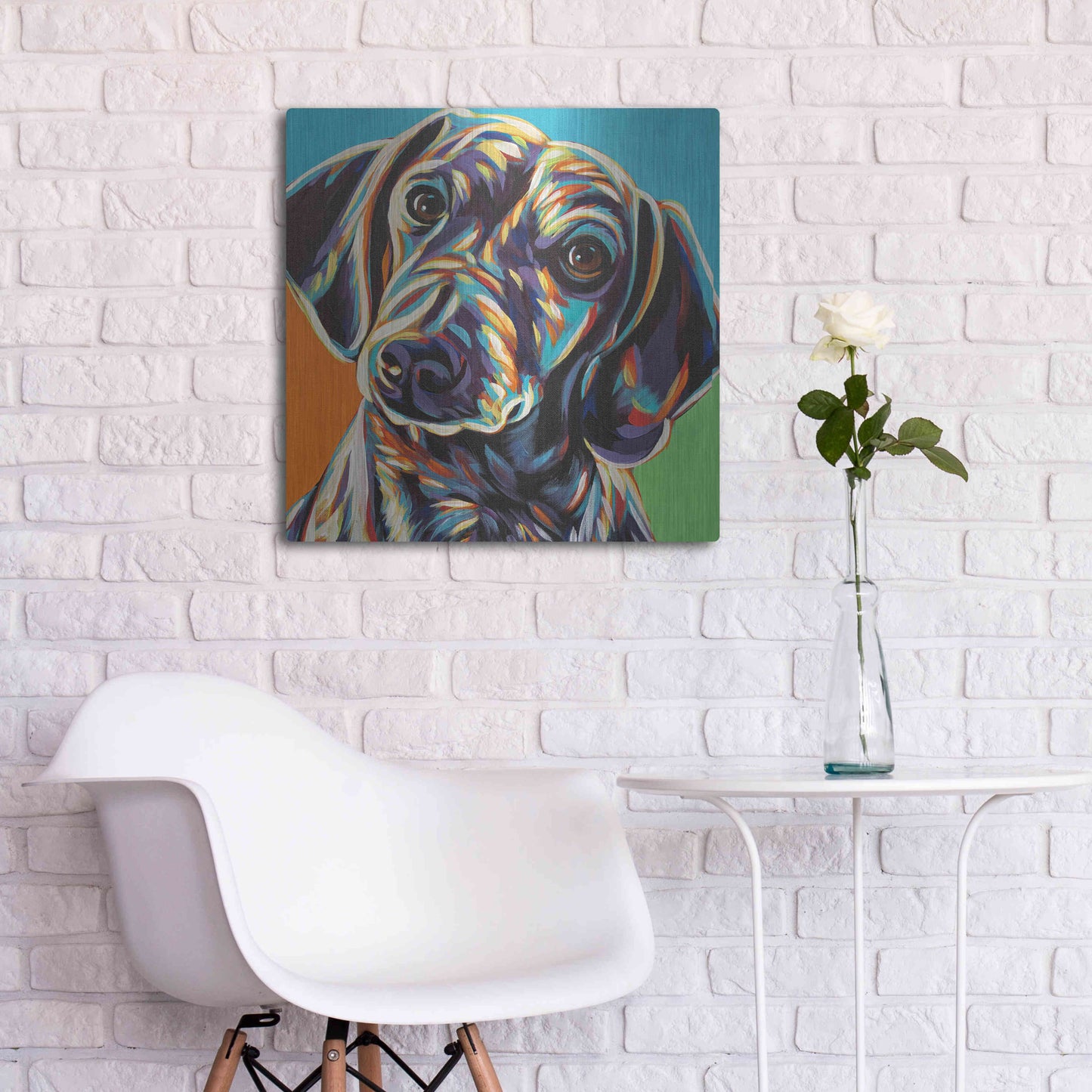 Luxe Metal Art 'Painted Dachshund II' by Carolee Vitaletti, Metal Wall Art,24x24