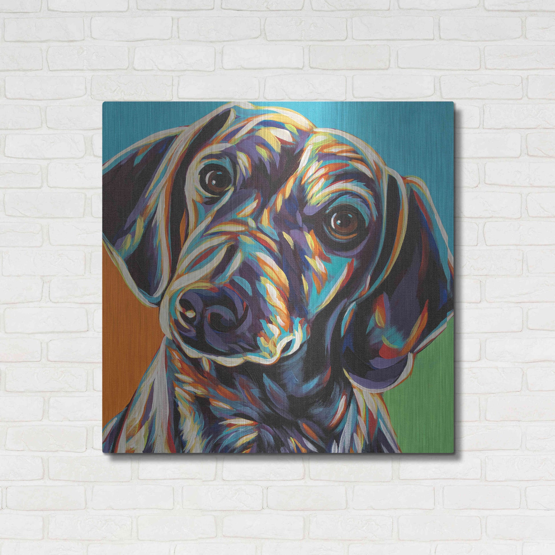 Luxe Metal Art 'Painted Dachshund II' by Carolee Vitaletti, Metal Wall Art,36x36