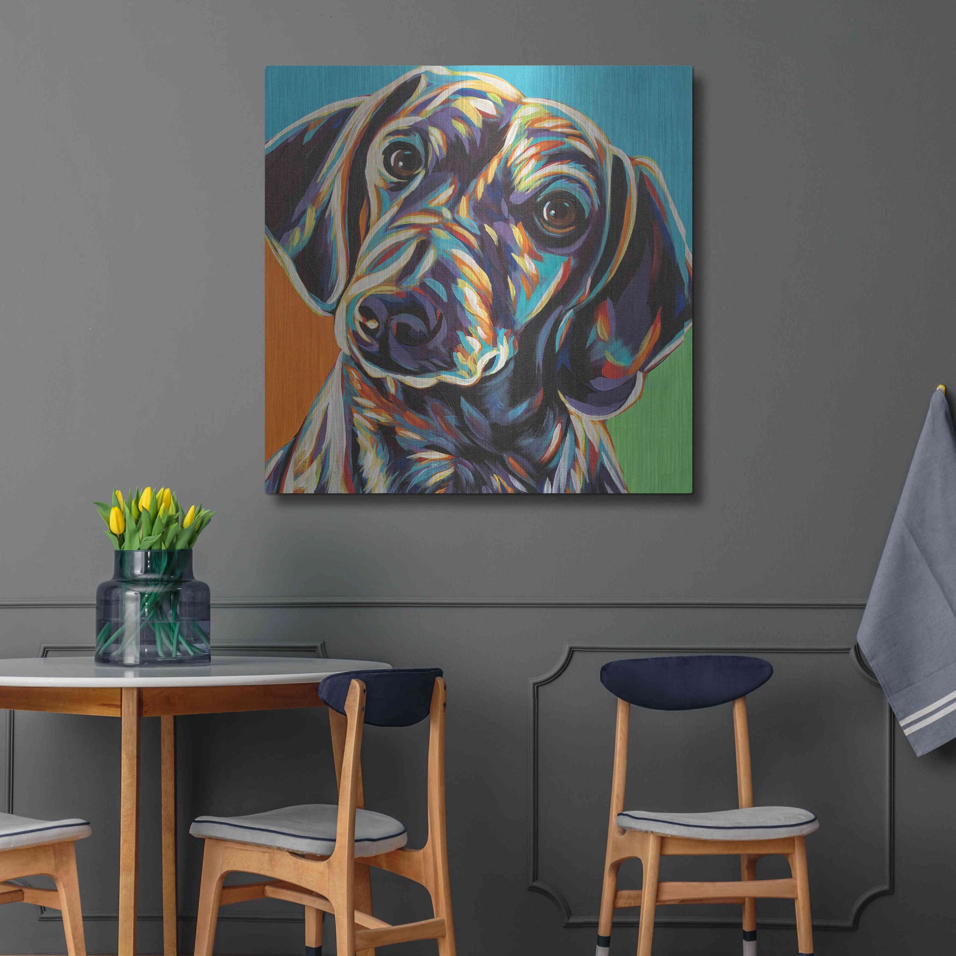 Luxe Metal Art 'Painted Dachshund II' by Carolee Vitaletti, Metal Wall Art,36x36