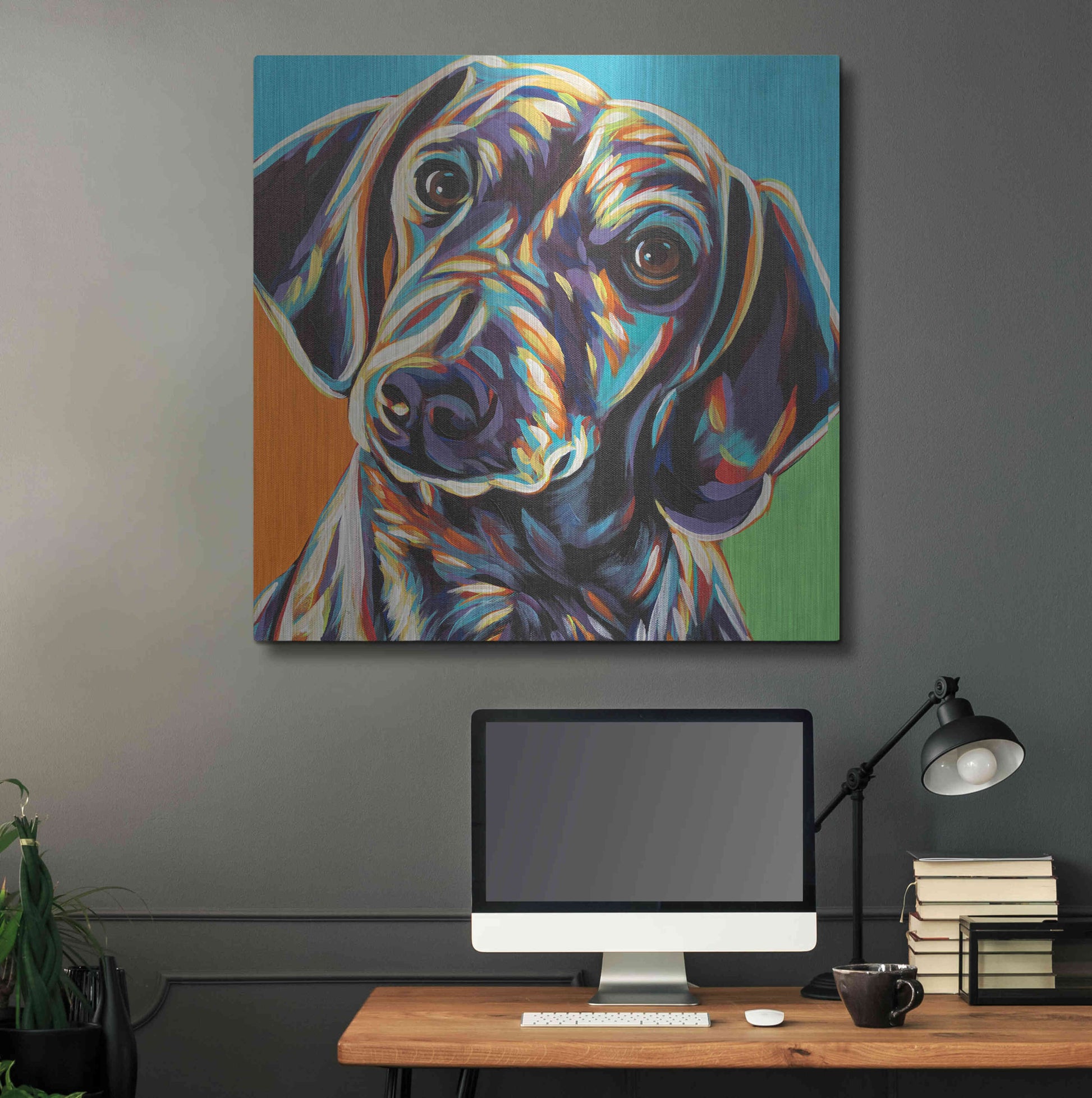 Luxe Metal Art 'Painted Dachshund II' by Carolee Vitaletti, Metal Wall Art,36x36