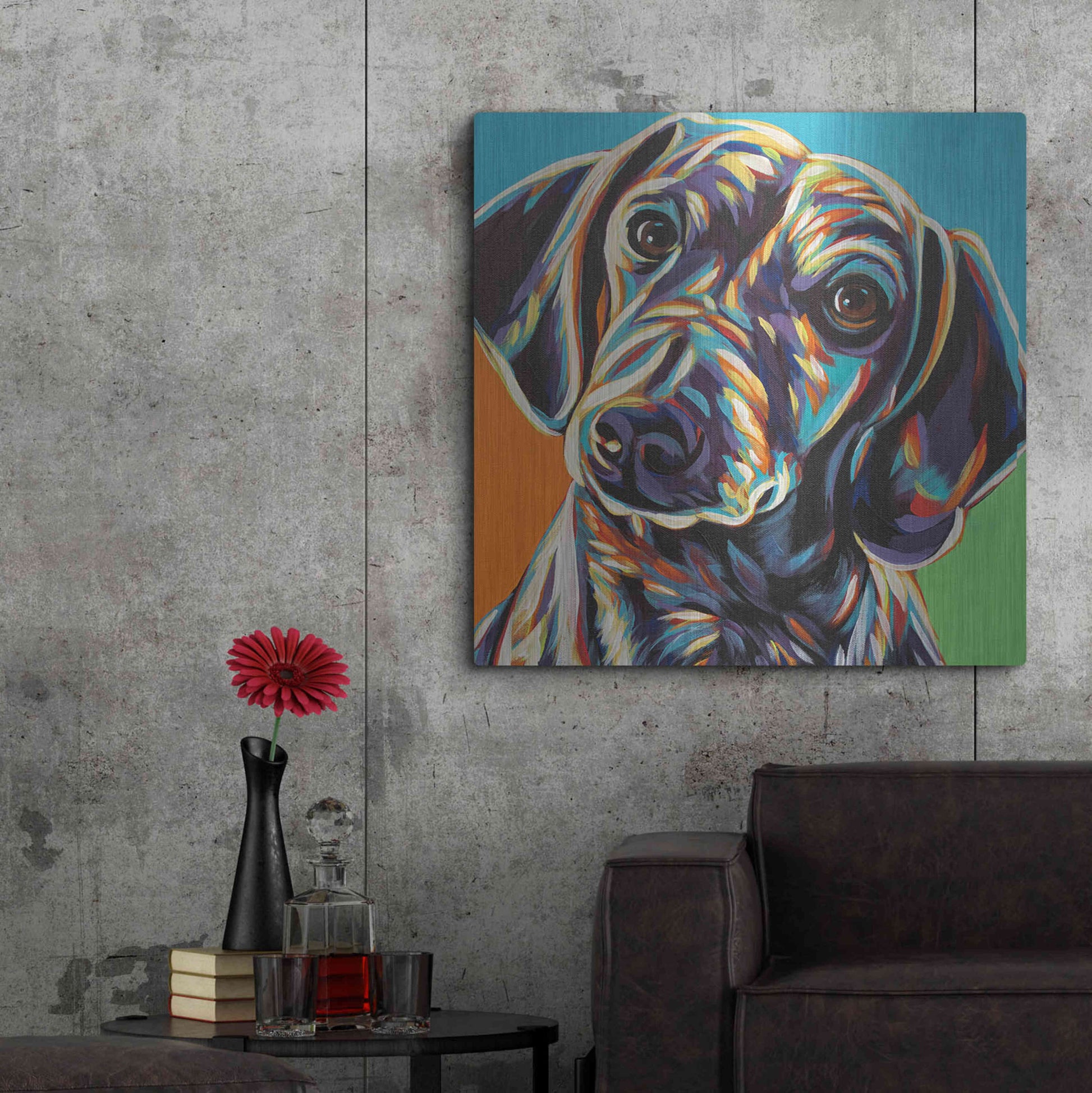 Luxe Metal Art 'Painted Dachshund II' by Carolee Vitaletti, Metal Wall Art,36x36