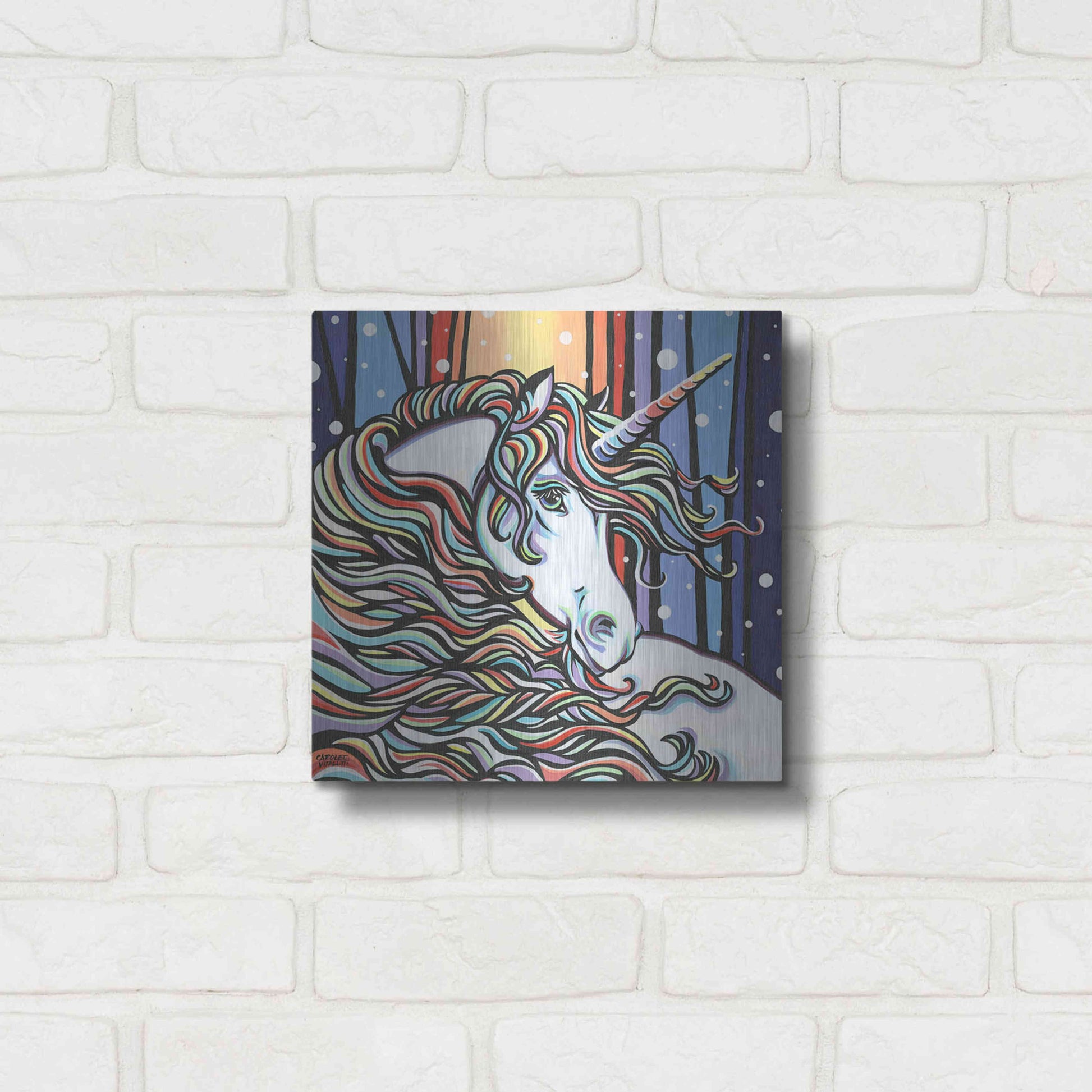 Luxe Metal Art 'Magical Unicorn I' by Carolee Vitaletti, Metal Wall Art,12x12