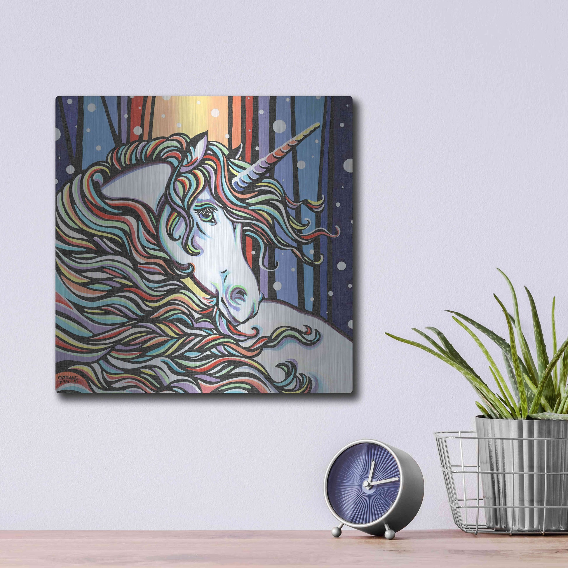 Luxe Metal Art 'Magical Unicorn I' by Carolee Vitaletti, Metal Wall Art,12x12