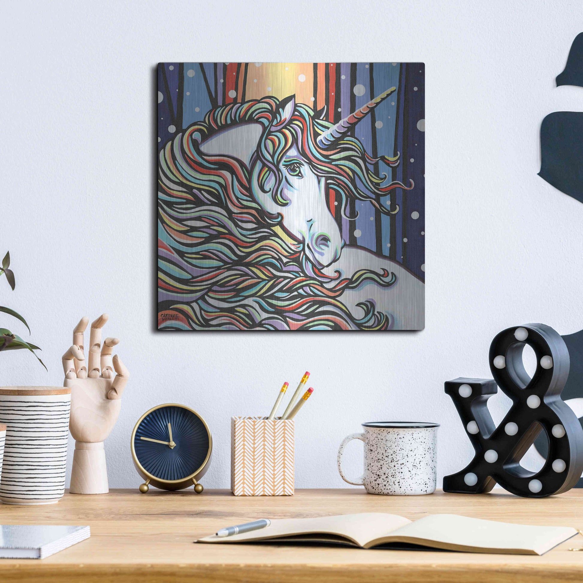 Luxe Metal Art 'Magical Unicorn I' by Carolee Vitaletti, Metal Wall Art,12x12