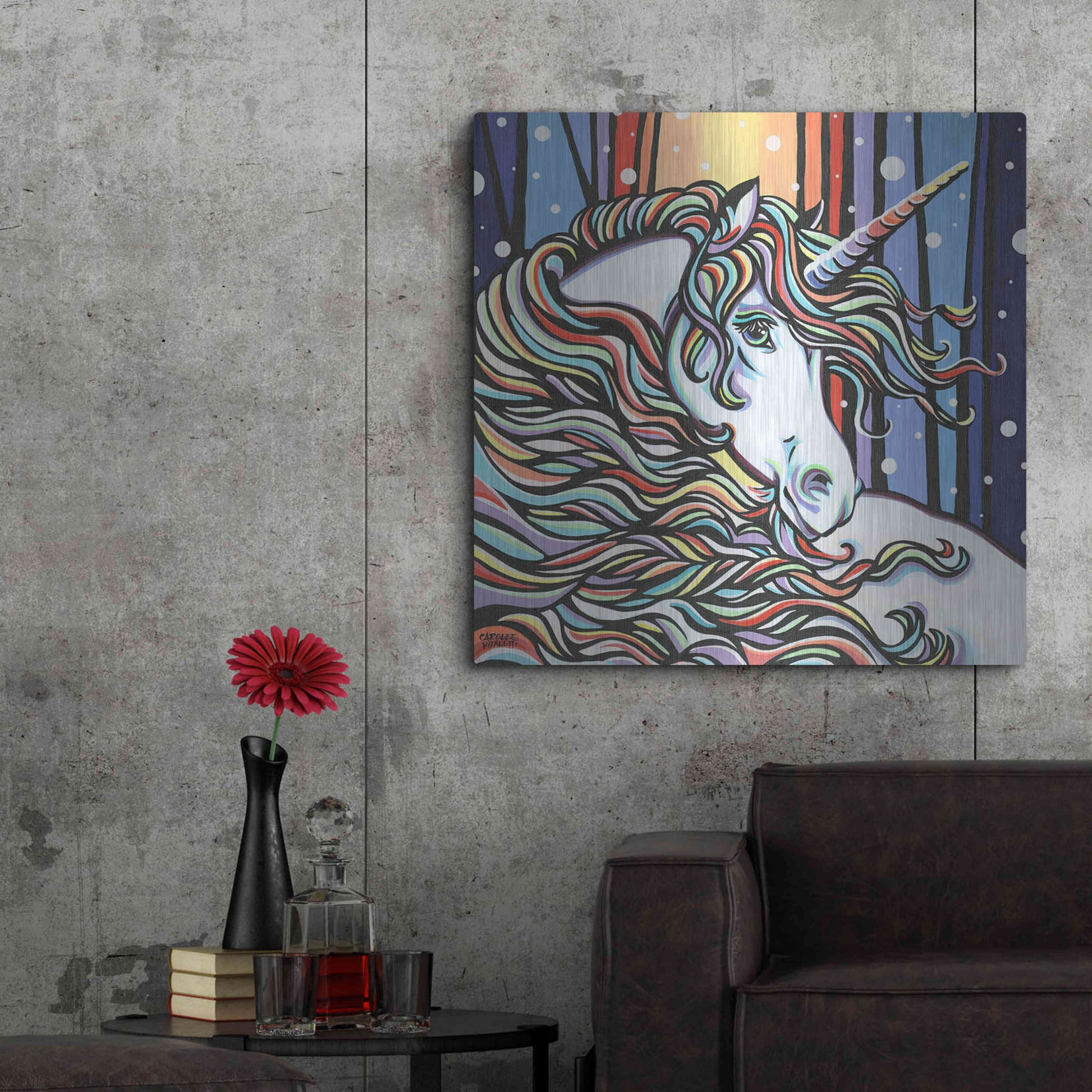 Luxe Metal Art 'Magical Unicorn I' by Carolee Vitaletti, Metal Wall Art,36x36