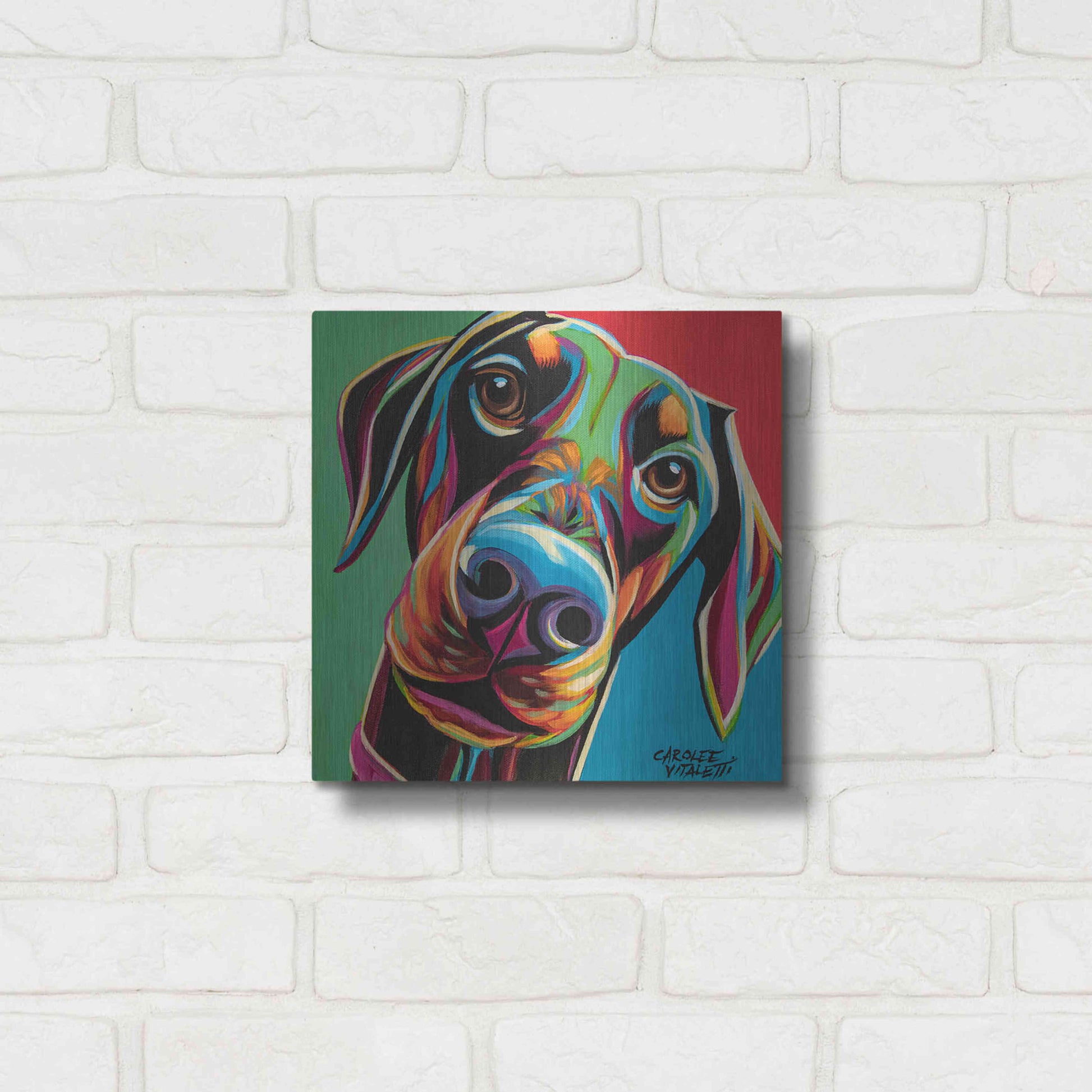 Luxe Metal Art 'Chroma Dogs I' by Carolee Vitaletti, Metal Wall Art,12x12