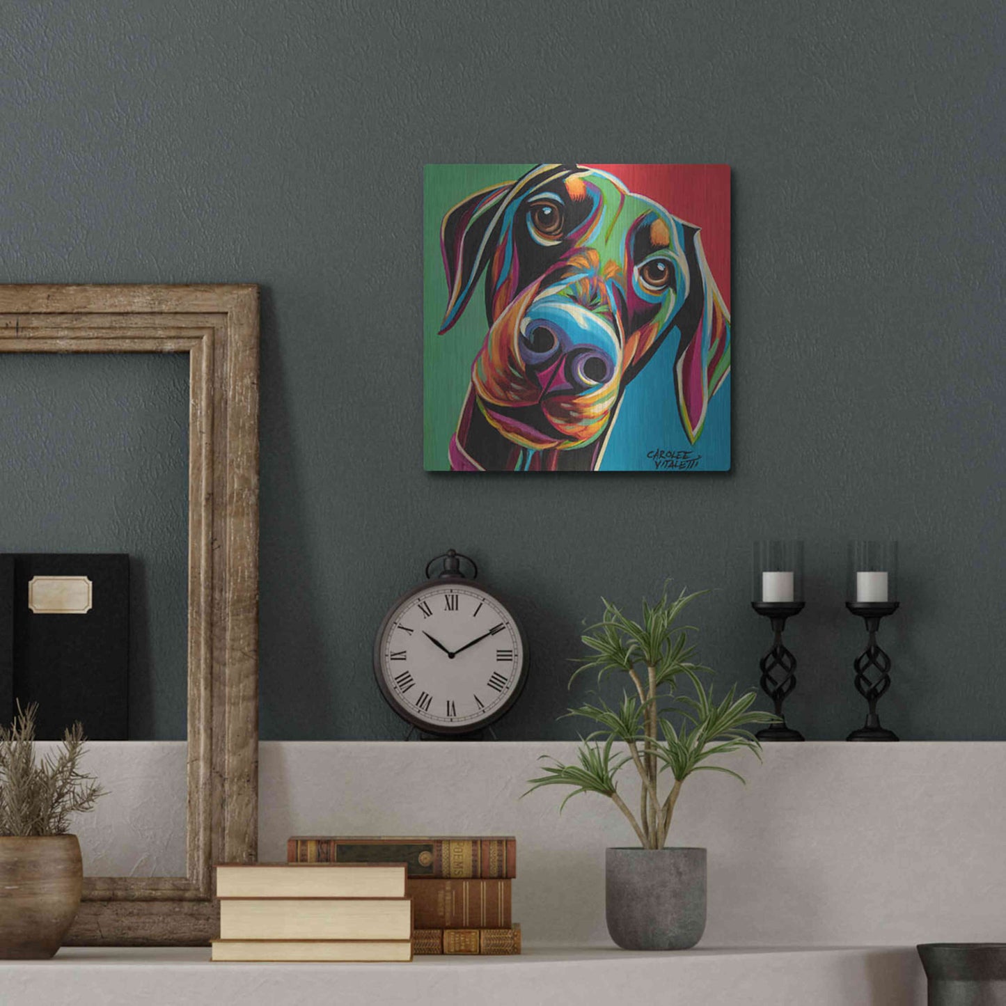 Luxe Metal Art 'Chroma Dogs I' by Carolee Vitaletti, Metal Wall Art,12x12