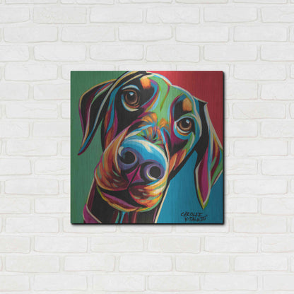 Luxe Metal Art 'Chroma Dogs I' by Carolee Vitaletti, Metal Wall Art,24x24