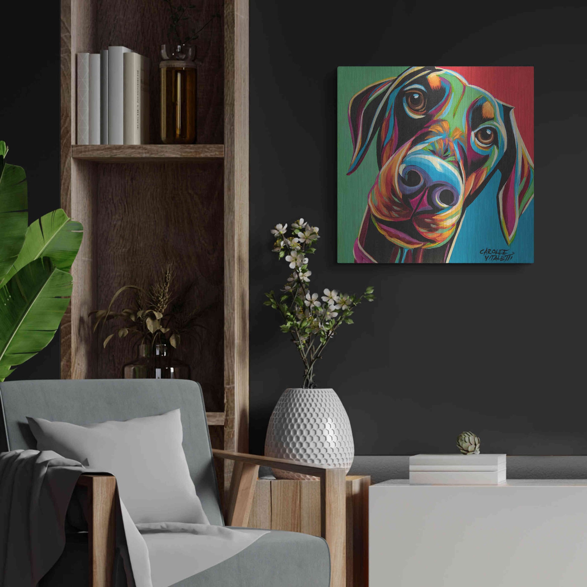 Luxe Metal Art 'Chroma Dogs I' by Carolee Vitaletti, Metal Wall Art,24x24