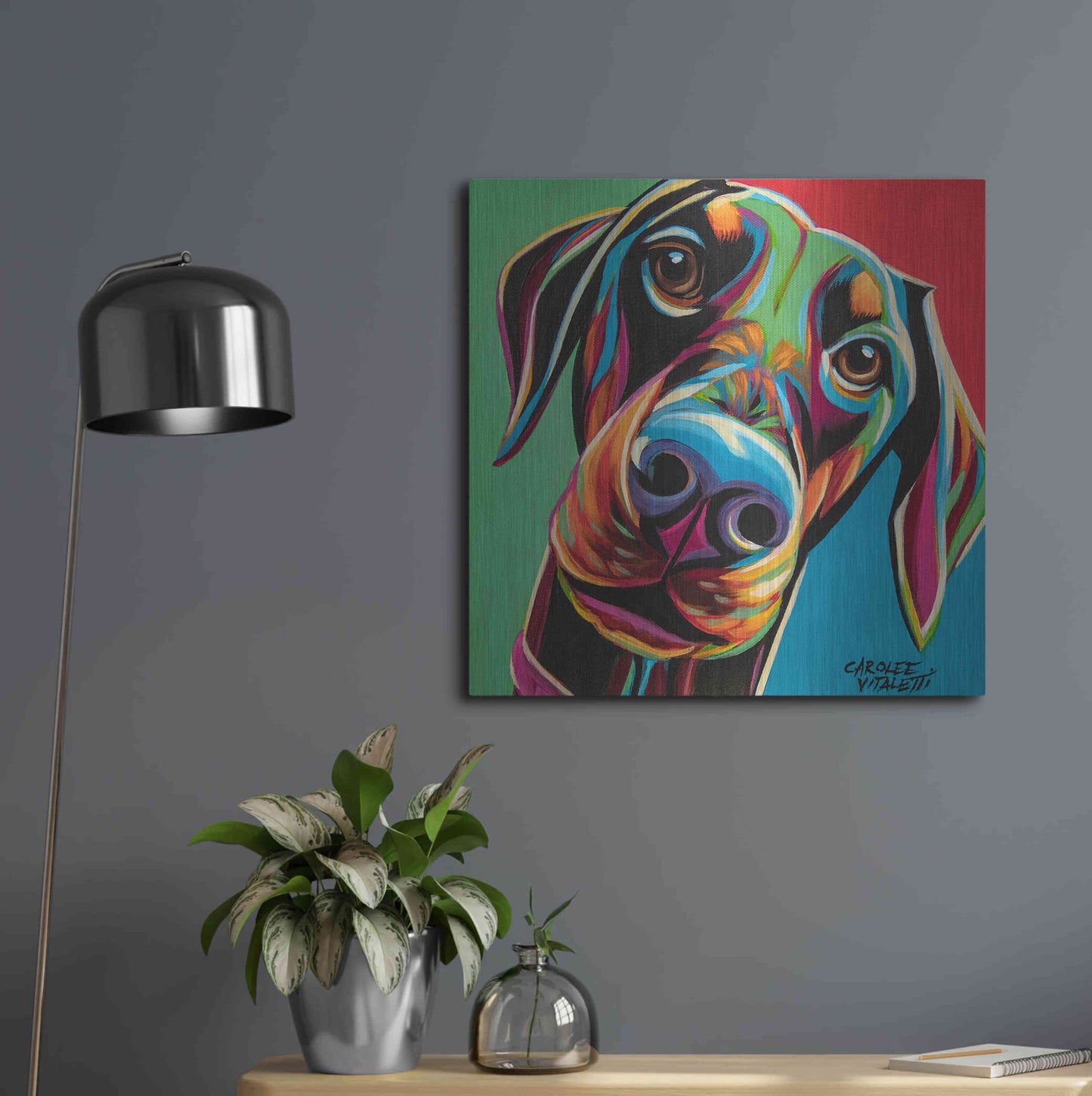 Luxe Metal Art 'Chroma Dogs I' by Carolee Vitaletti, Metal Wall Art,24x24