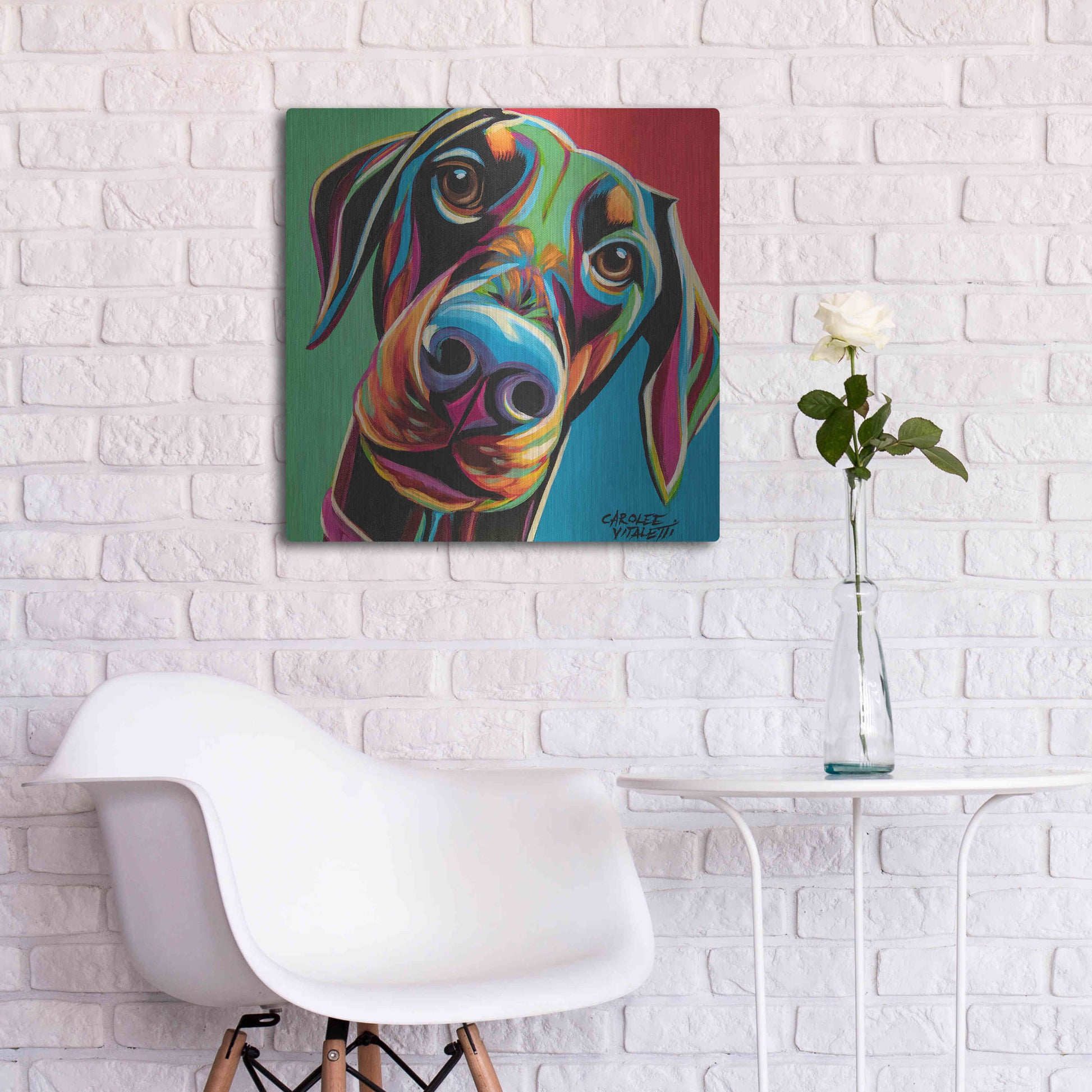 Luxe Metal Art 'Chroma Dogs I' by Carolee Vitaletti, Metal Wall Art,24x24