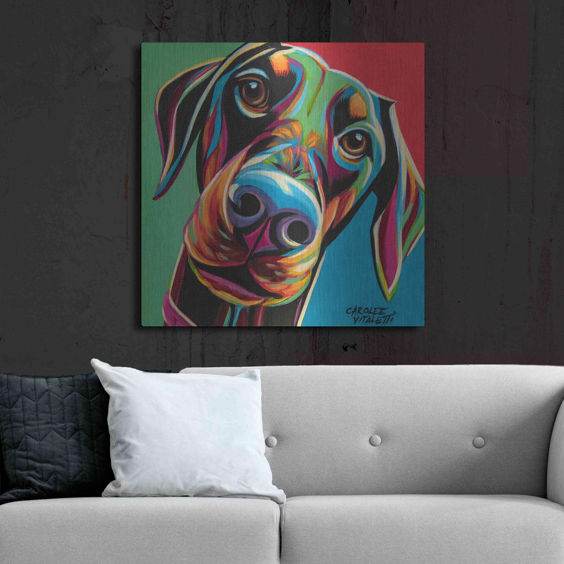 Luxe Metal Art 'Chroma Dogs I' by Carolee Vitaletti, Metal Wall Art,36x36