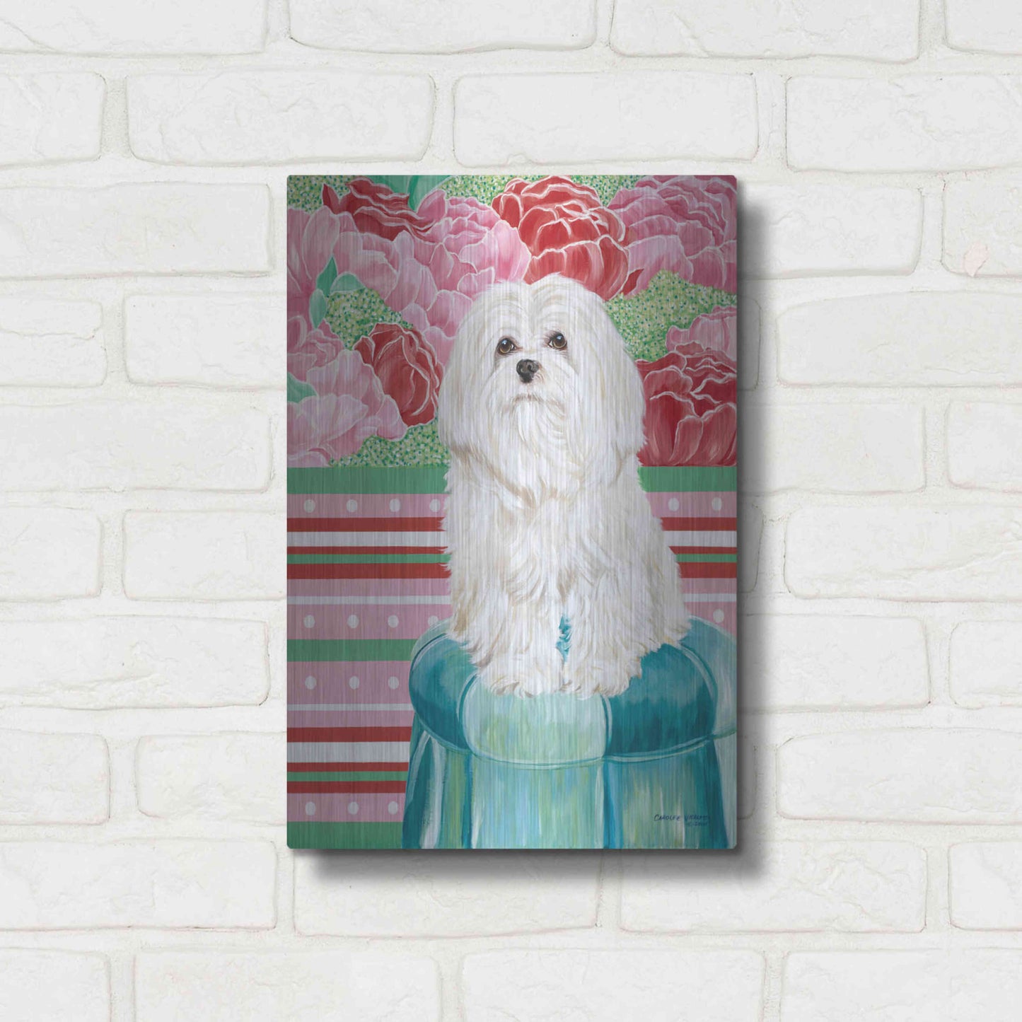 Luxe Metal Art 'Della Rose Maltese' by Carolee Vitaletti, Metal Wall Art,12x16