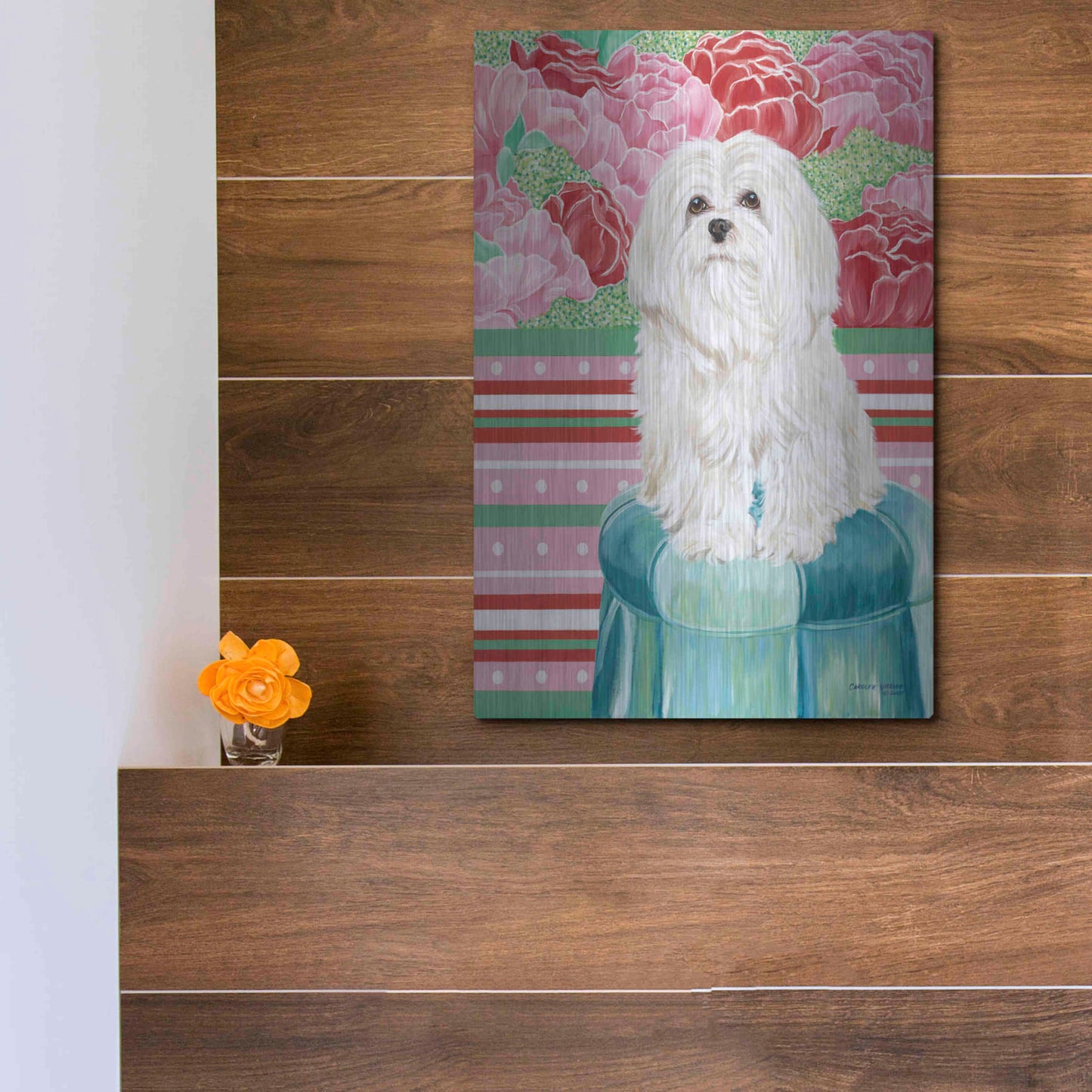 Luxe Metal Art 'Della Rose Maltese' by Carolee Vitaletti, Metal Wall Art,12x16