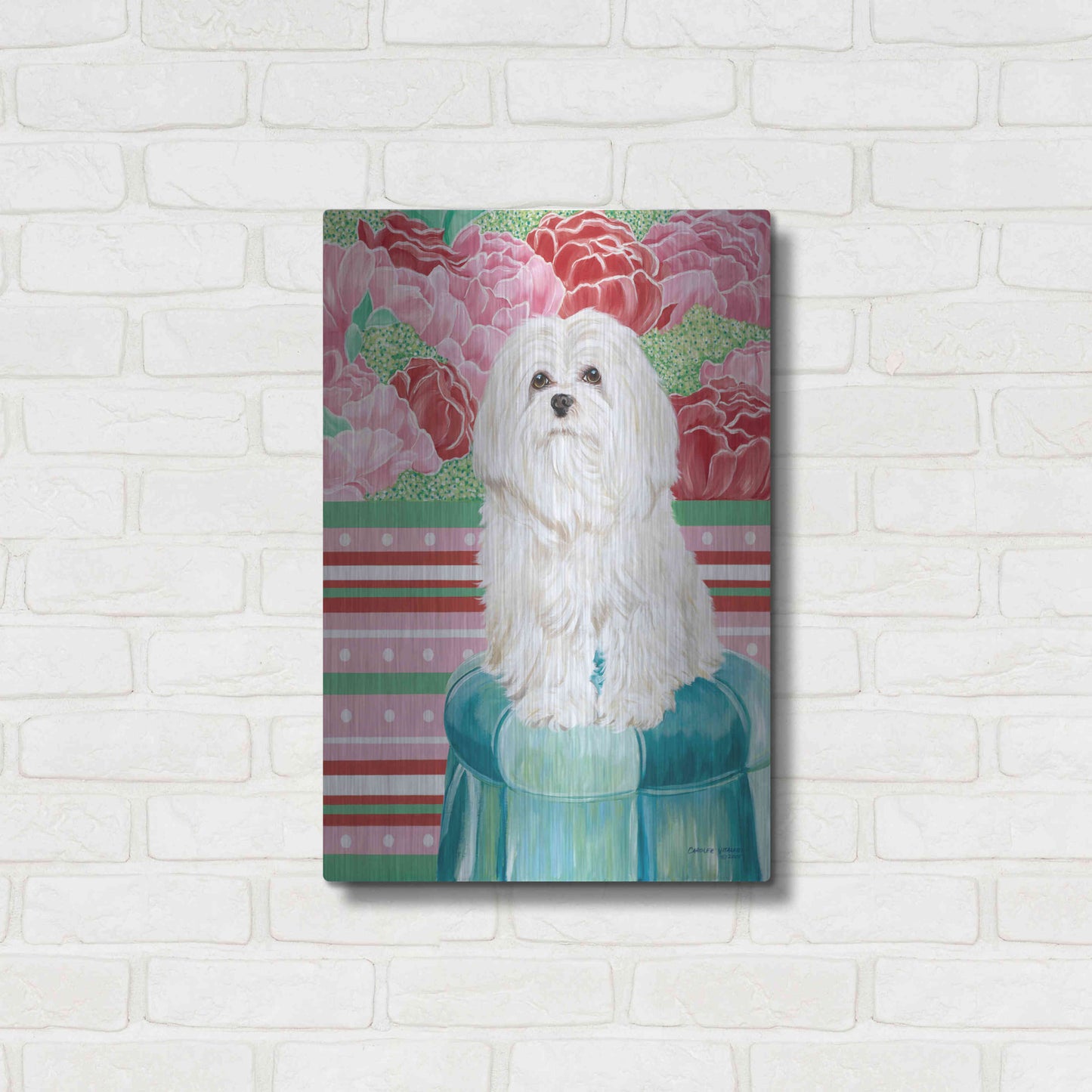 Luxe Metal Art 'Della Rose Maltese' by Carolee Vitaletti, Metal Wall Art,16x24