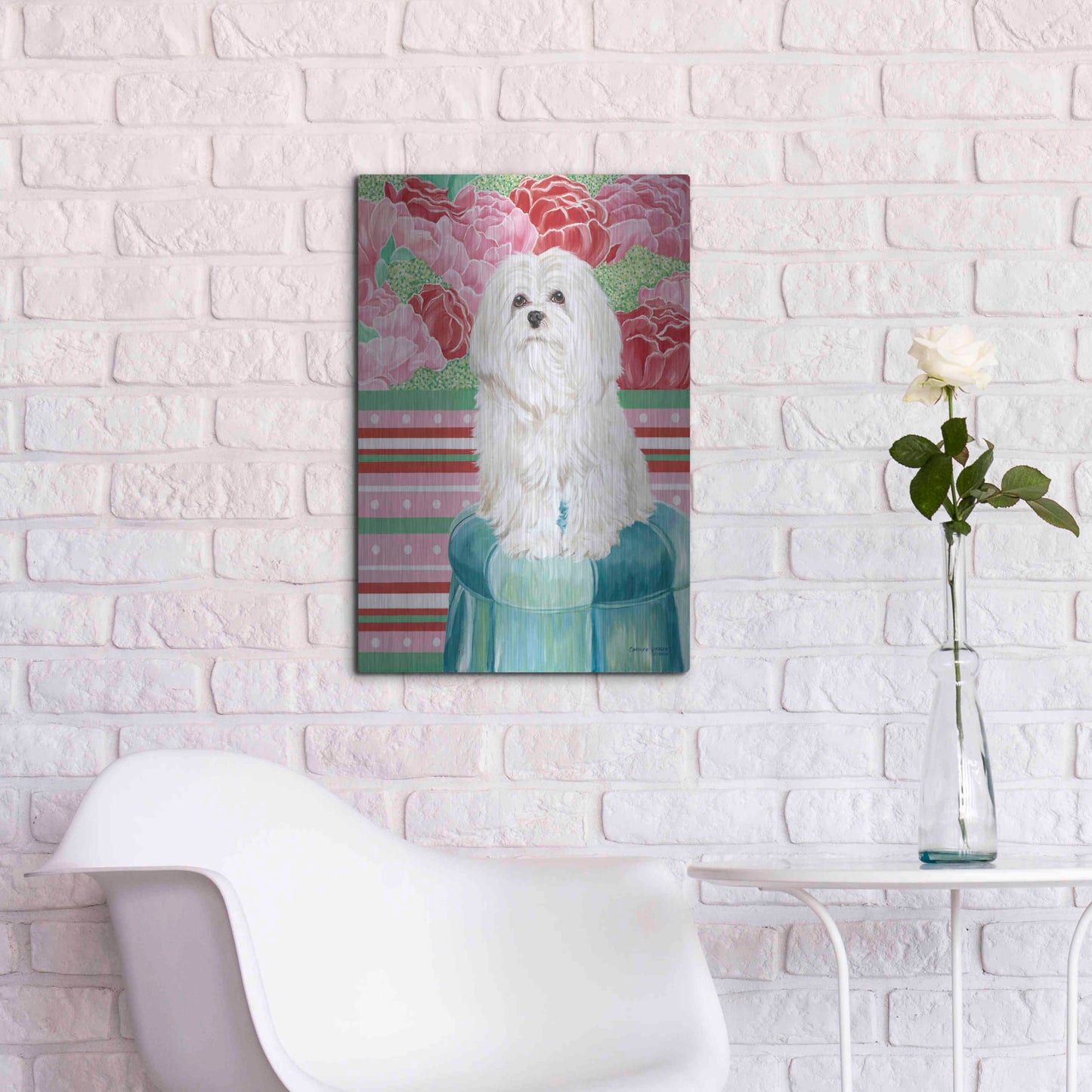 Luxe Metal Art 'Della Rose Maltese' by Carolee Vitaletti, Metal Wall Art,16x24