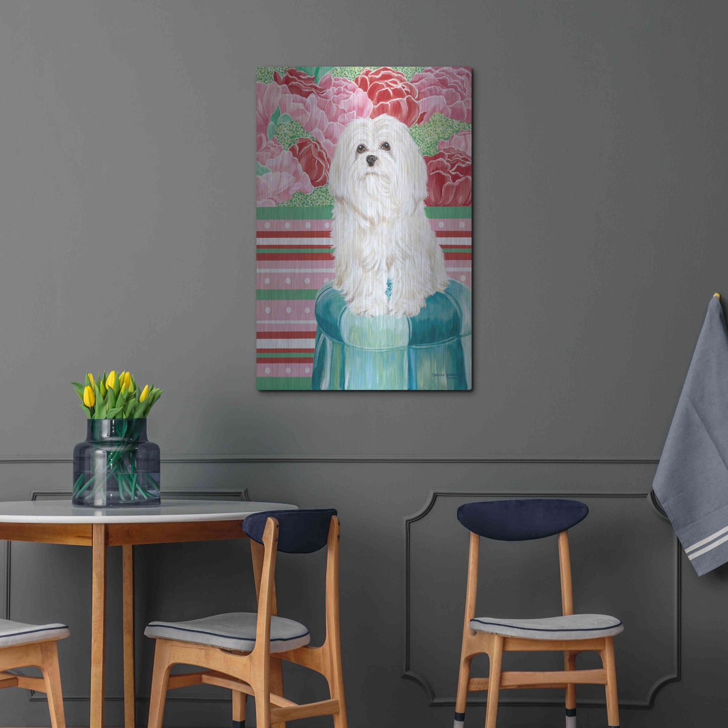 Luxe Metal Art 'Della Rose Maltese' by Carolee Vitaletti, Metal Wall Art,24x36