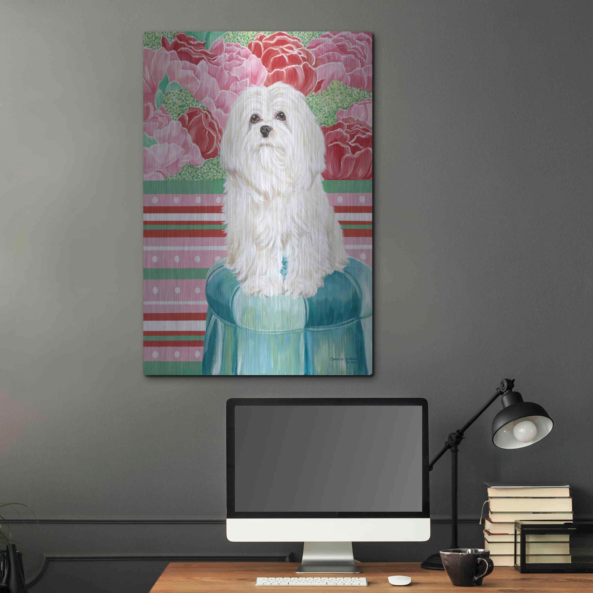 Luxe Metal Art 'Della Rose Maltese' by Carolee Vitaletti, Metal Wall Art,24x36