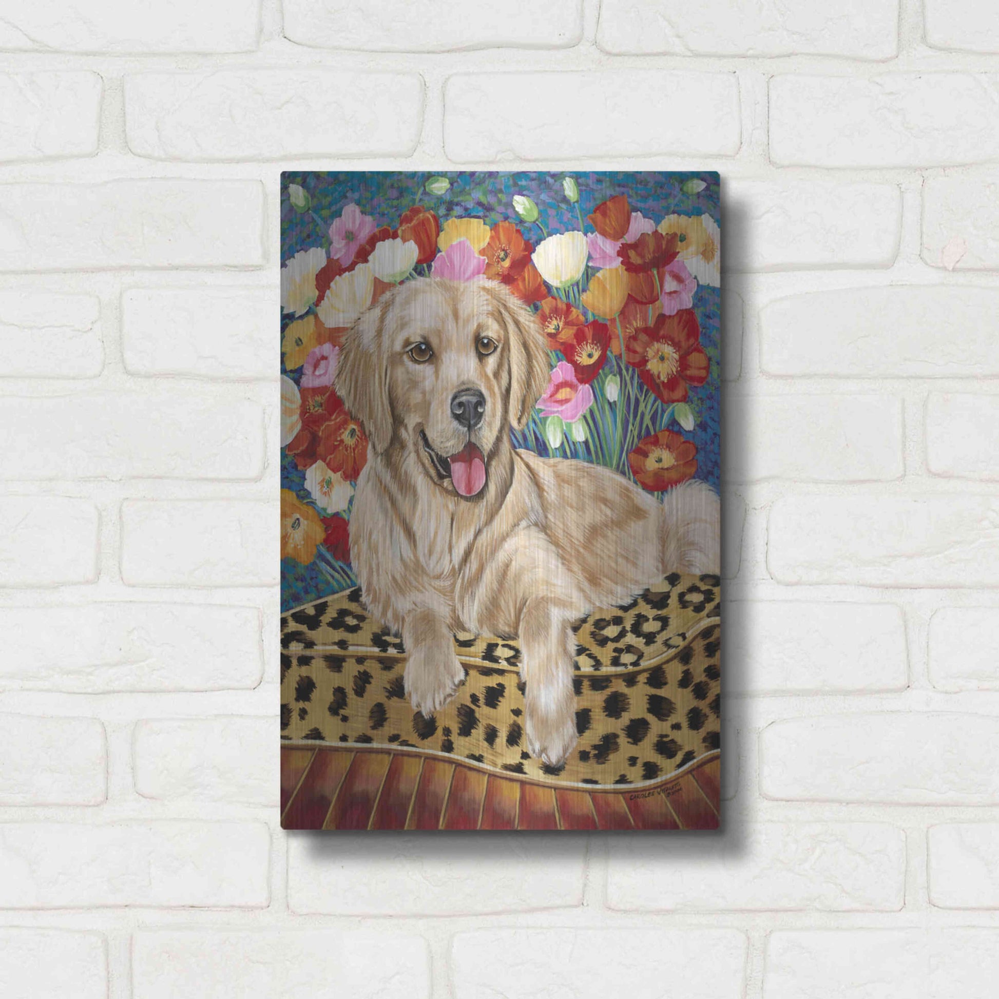 Luxe Metal Art 'Golden Boy Retriever' by Carolee Vitaletti, Metal Wall Art,12x16