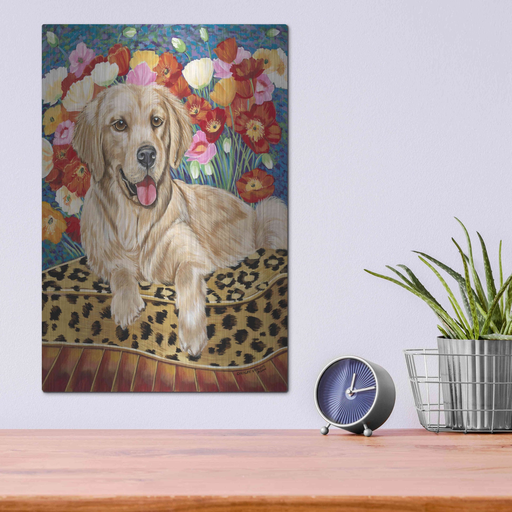 Luxe Metal Art 'Golden Boy Retriever' by Carolee Vitaletti, Metal Wall Art,12x16