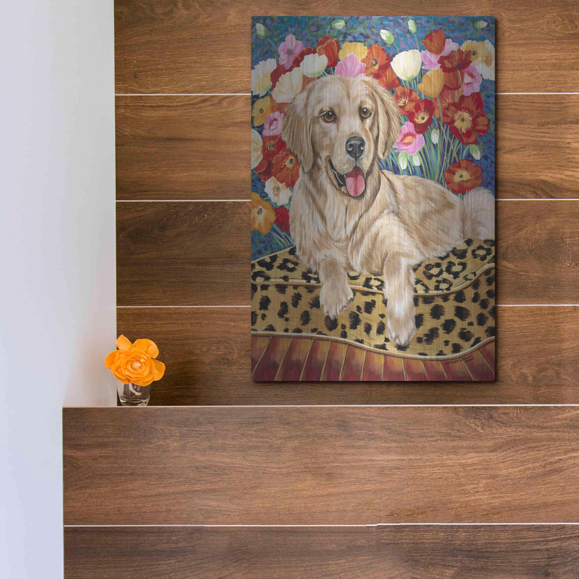 Luxe Metal Art 'Golden Boy Retriever' by Carolee Vitaletti, Metal Wall Art,12x16