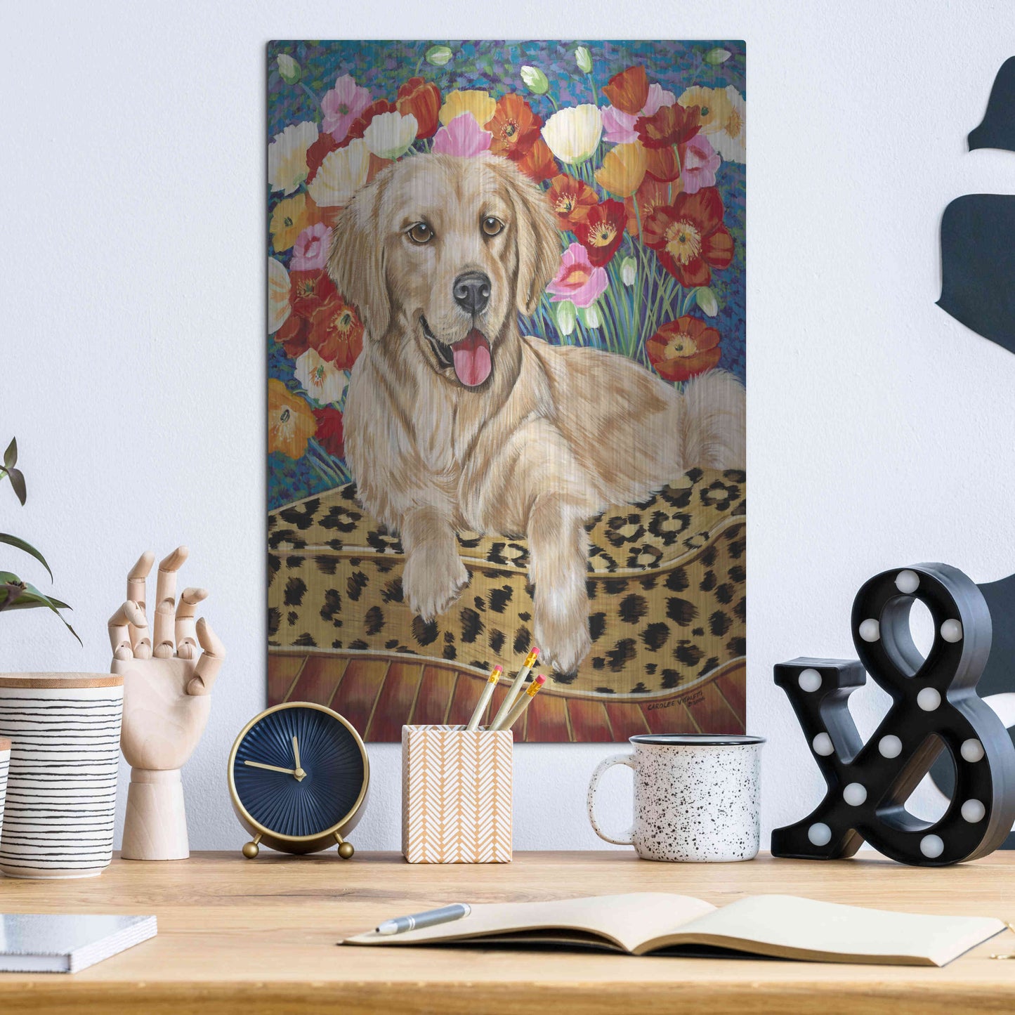 Luxe Metal Art 'Golden Boy Retriever' by Carolee Vitaletti, Metal Wall Art,12x16