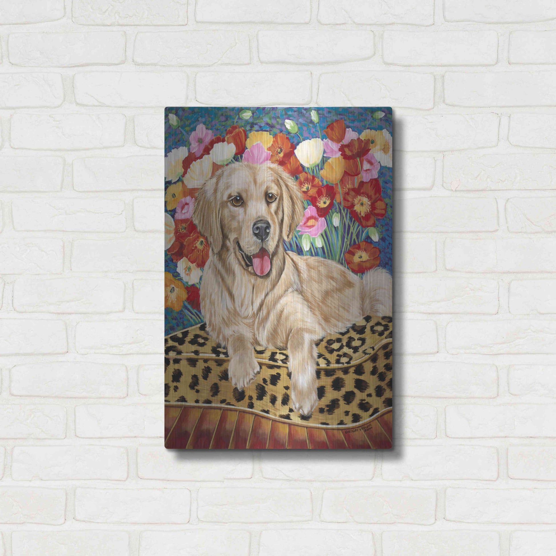 Luxe Metal Art 'Golden Boy Retriever' by Carolee Vitaletti, Metal Wall Art,16x24
