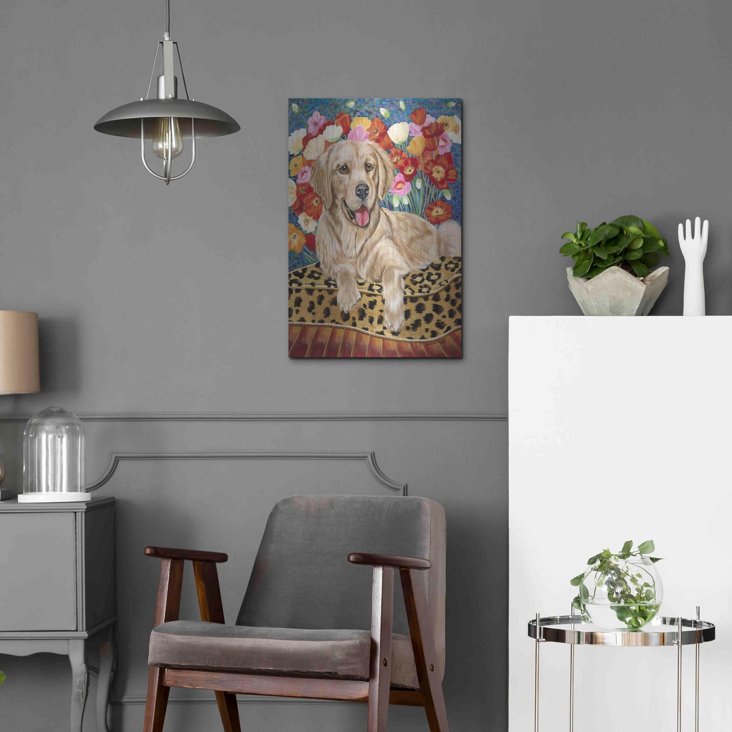 Luxe Metal Art 'Golden Boy Retriever' by Carolee Vitaletti, Metal Wall Art,16x24
