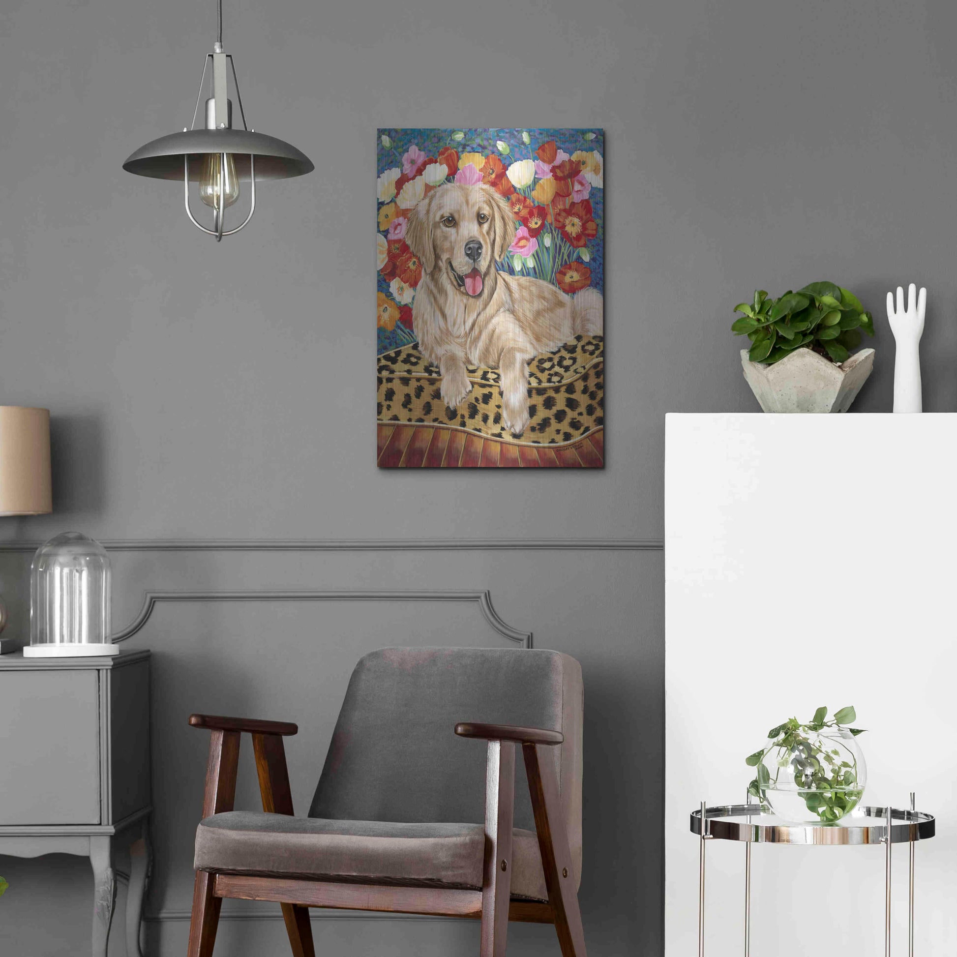Luxe Metal Art 'Golden Boy Retriever' by Carolee Vitaletti, Metal Wall Art,16x24