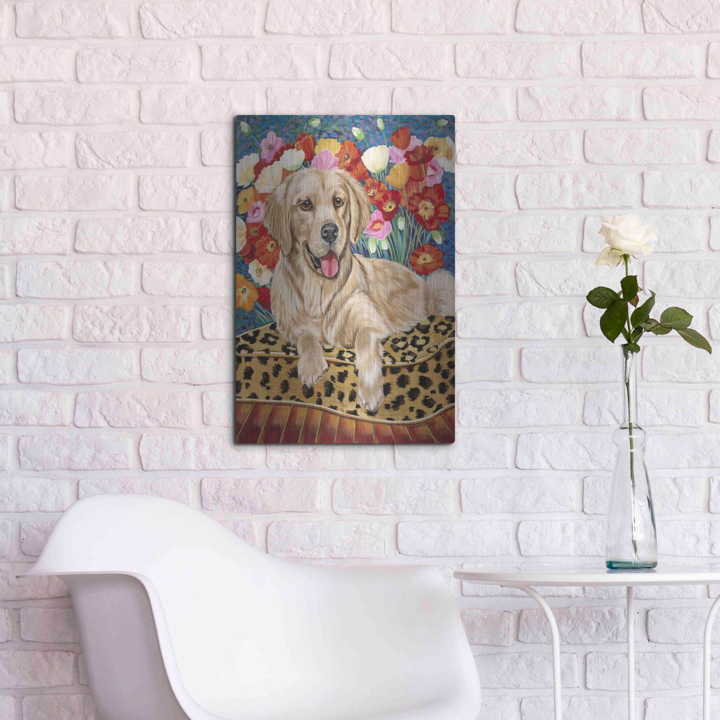 Luxe Metal Art 'Golden Boy Retriever' by Carolee Vitaletti, Metal Wall Art,16x24