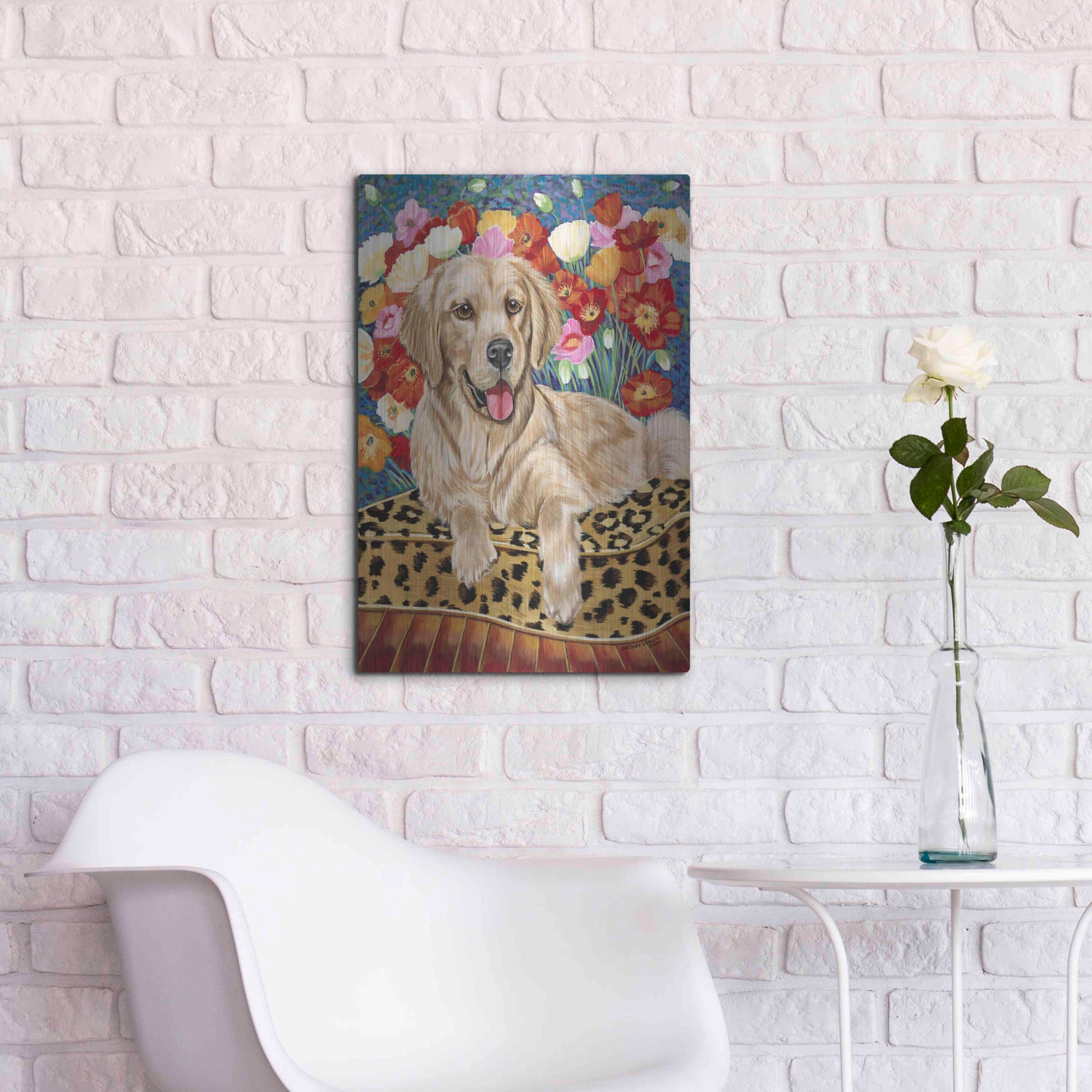 Luxe Metal Art 'Golden Boy Retriever' by Carolee Vitaletti, Metal Wall Art,16x24