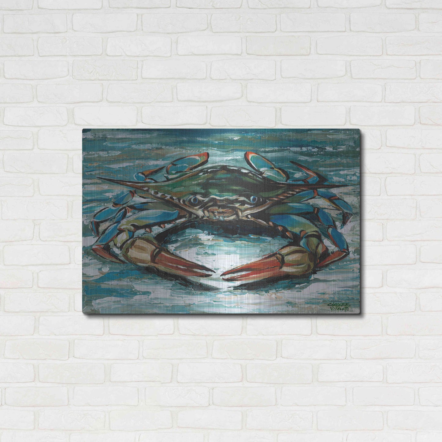 Luxe Metal Art 'Blue Palette Crab II' by Carolee Vitaletti, Metal Wall Art,36x24