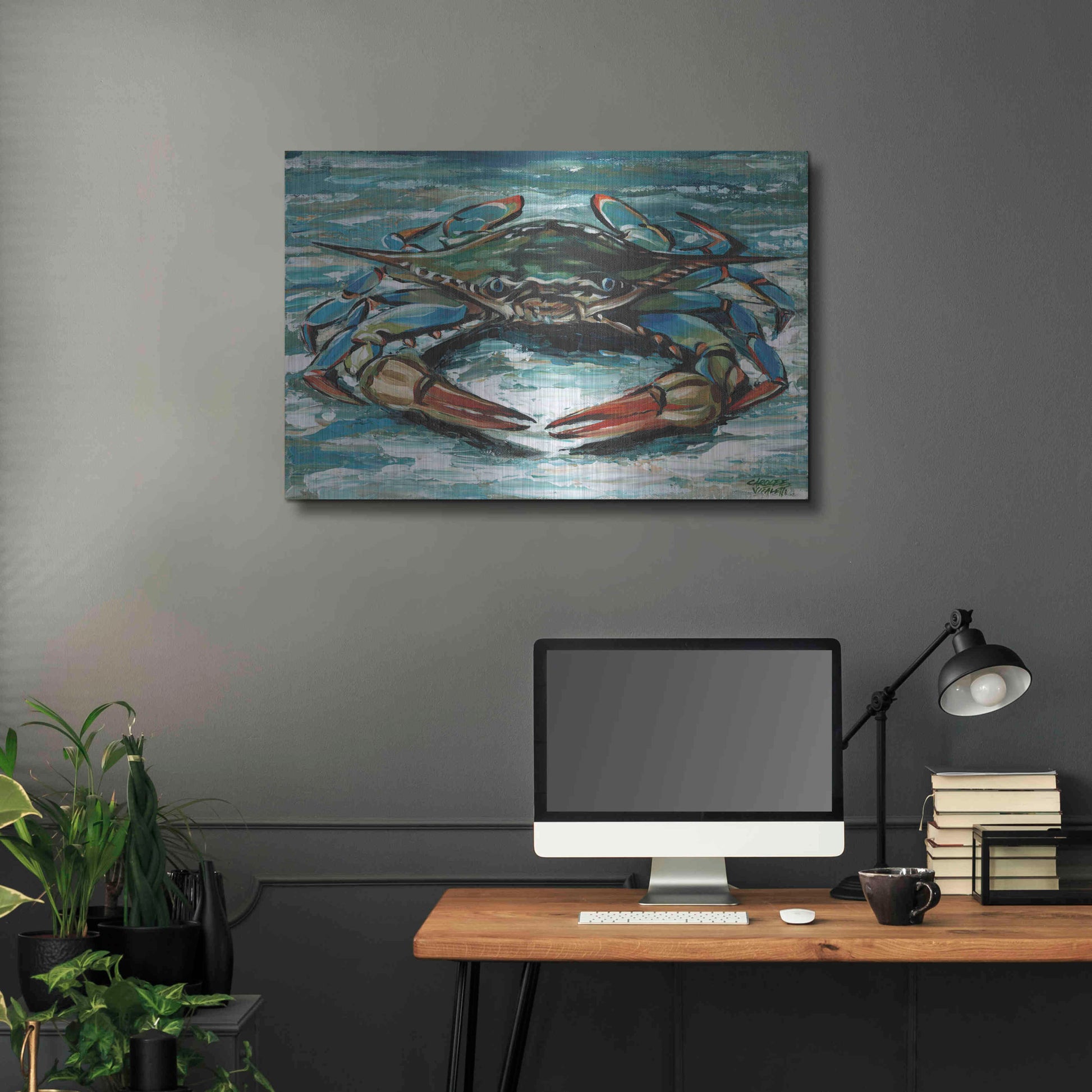 Luxe Metal Art 'Blue Palette Crab II' by Carolee Vitaletti, Metal Wall Art,36x24