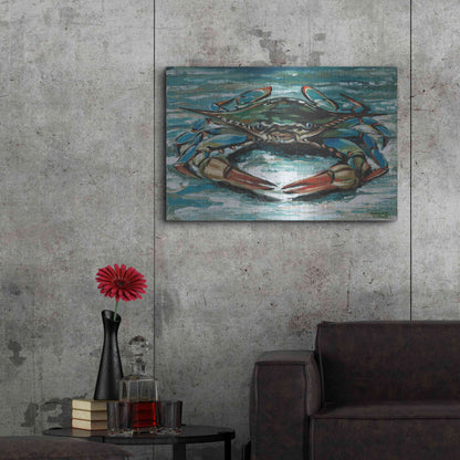 Luxe Metal Art 'Blue Palette Crab II' by Carolee Vitaletti, Metal Wall Art,36x24