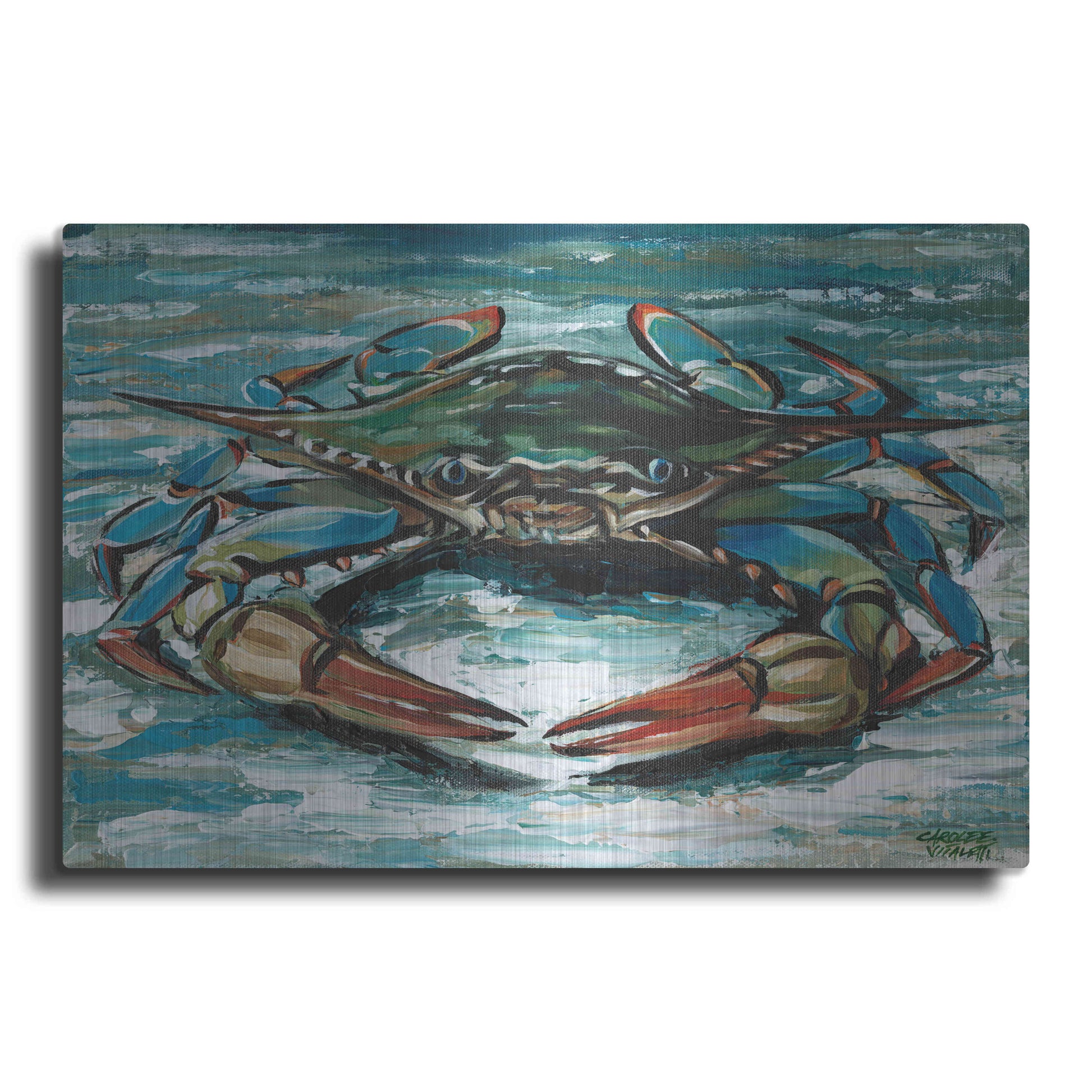 Luxe Metal Art 'Blue Palette Crab II' by Carolee Vitaletti, Metal Wall Art