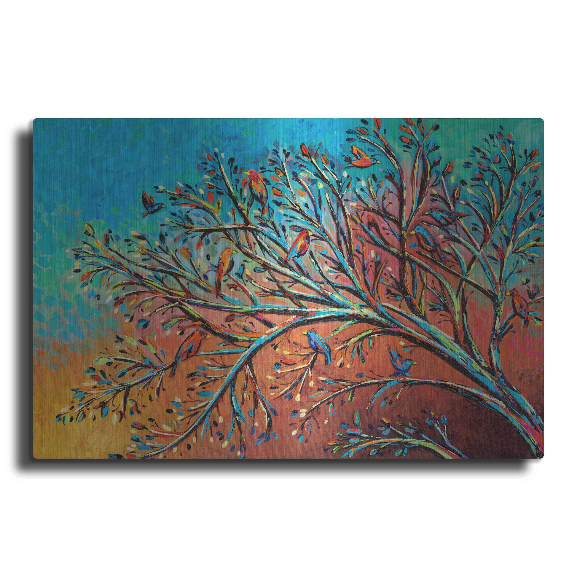 Luxe Metal Art 'Sunrise Treetops Birds I' by Carolee Vitaletti, Metal Wall Art