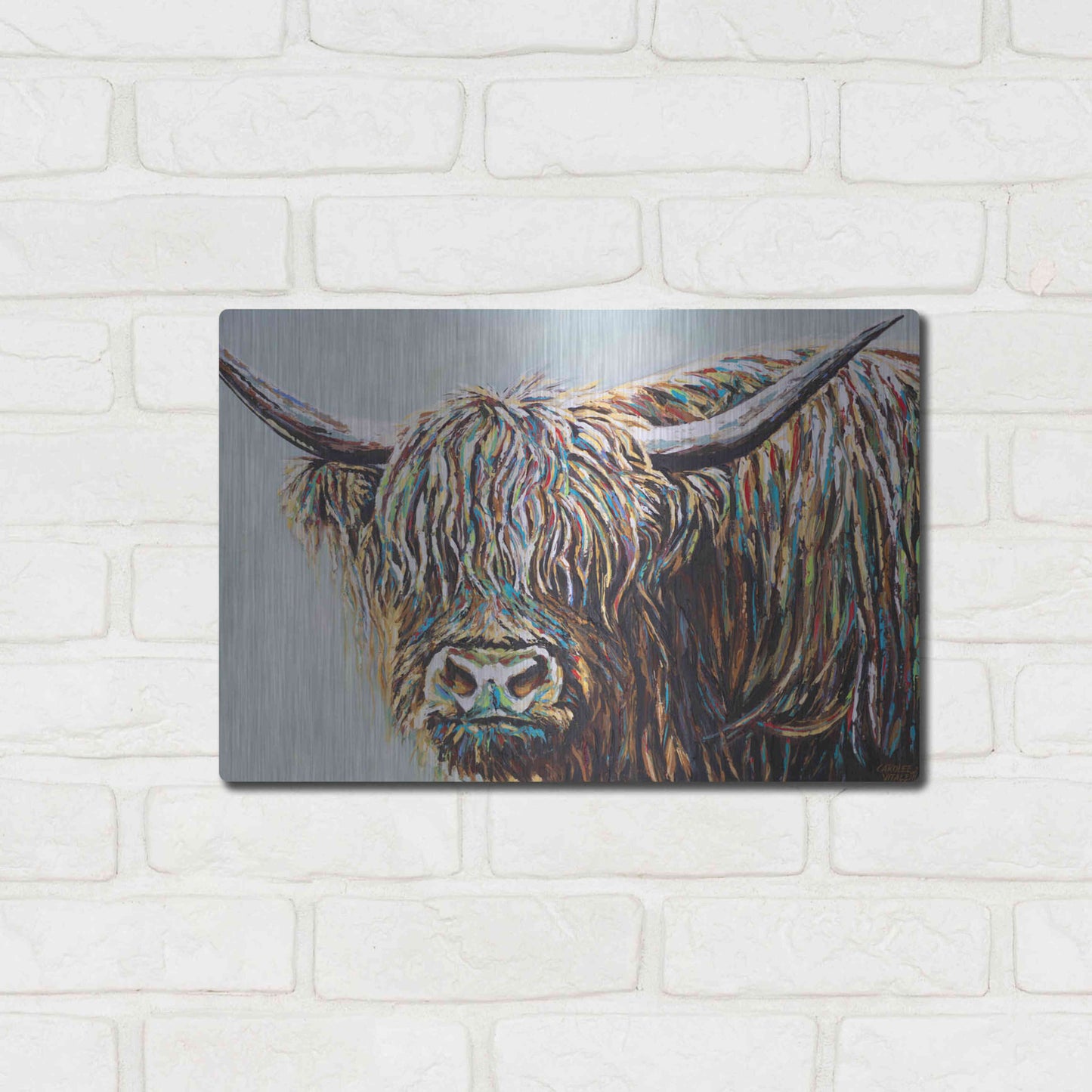 Luxe Metal Art 'Woolly Highland I' by Carolee Vitaletti, Metal Wall Art,16x12