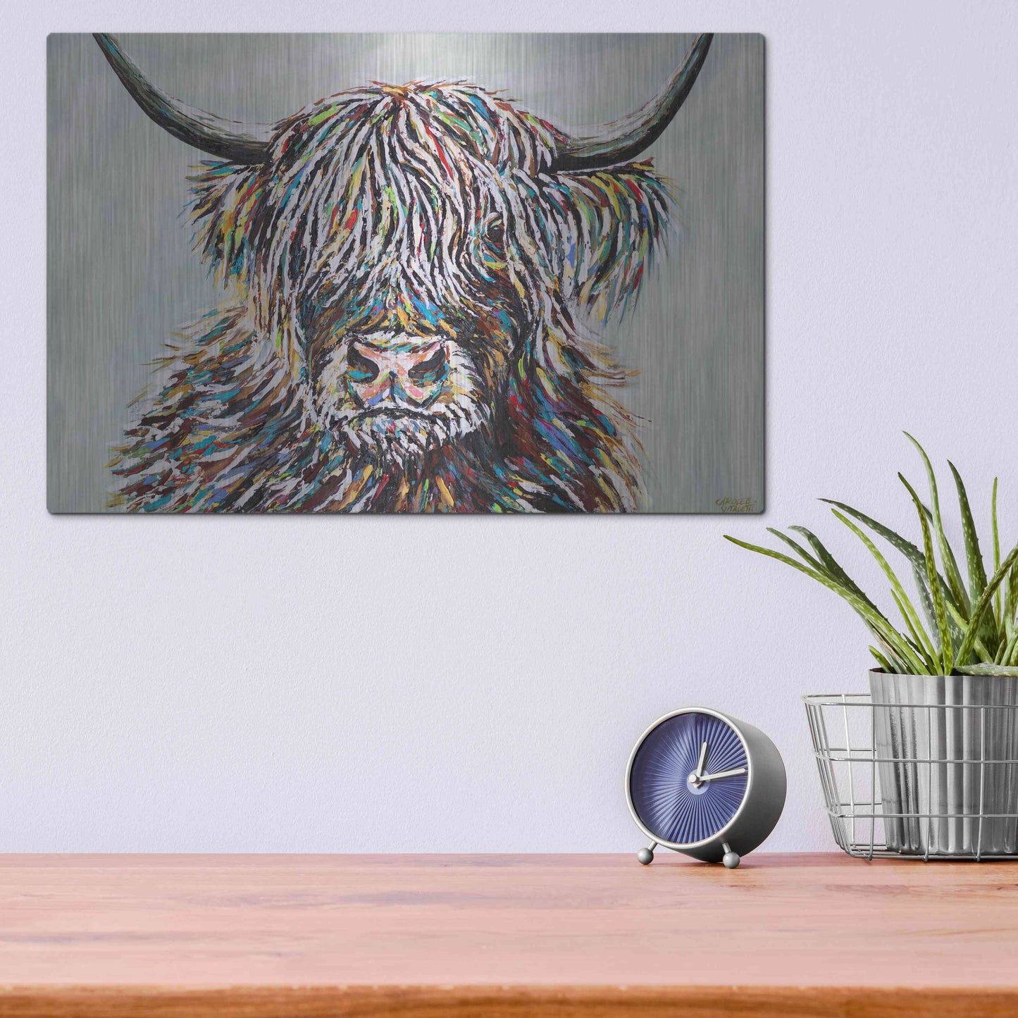 Luxe Metal Art 'Woolly Highland II' by Carolee Vitaletti, Metal Wall Art,16x12