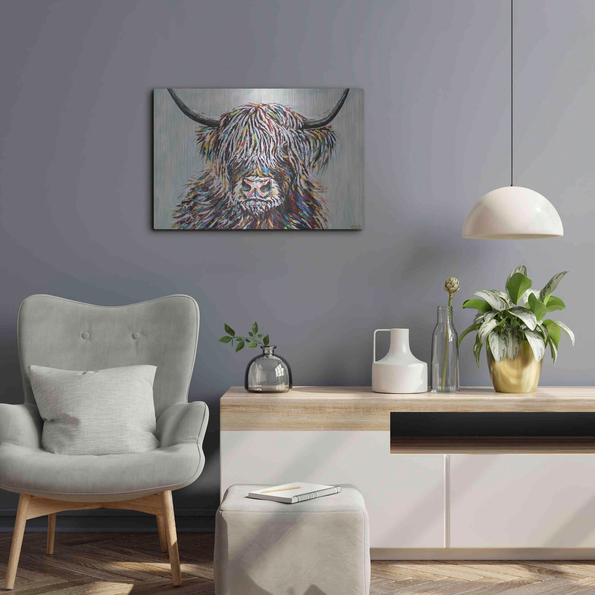 Luxe Metal Art 'Woolly Highland II' by Carolee Vitaletti, Metal Wall Art,24x16