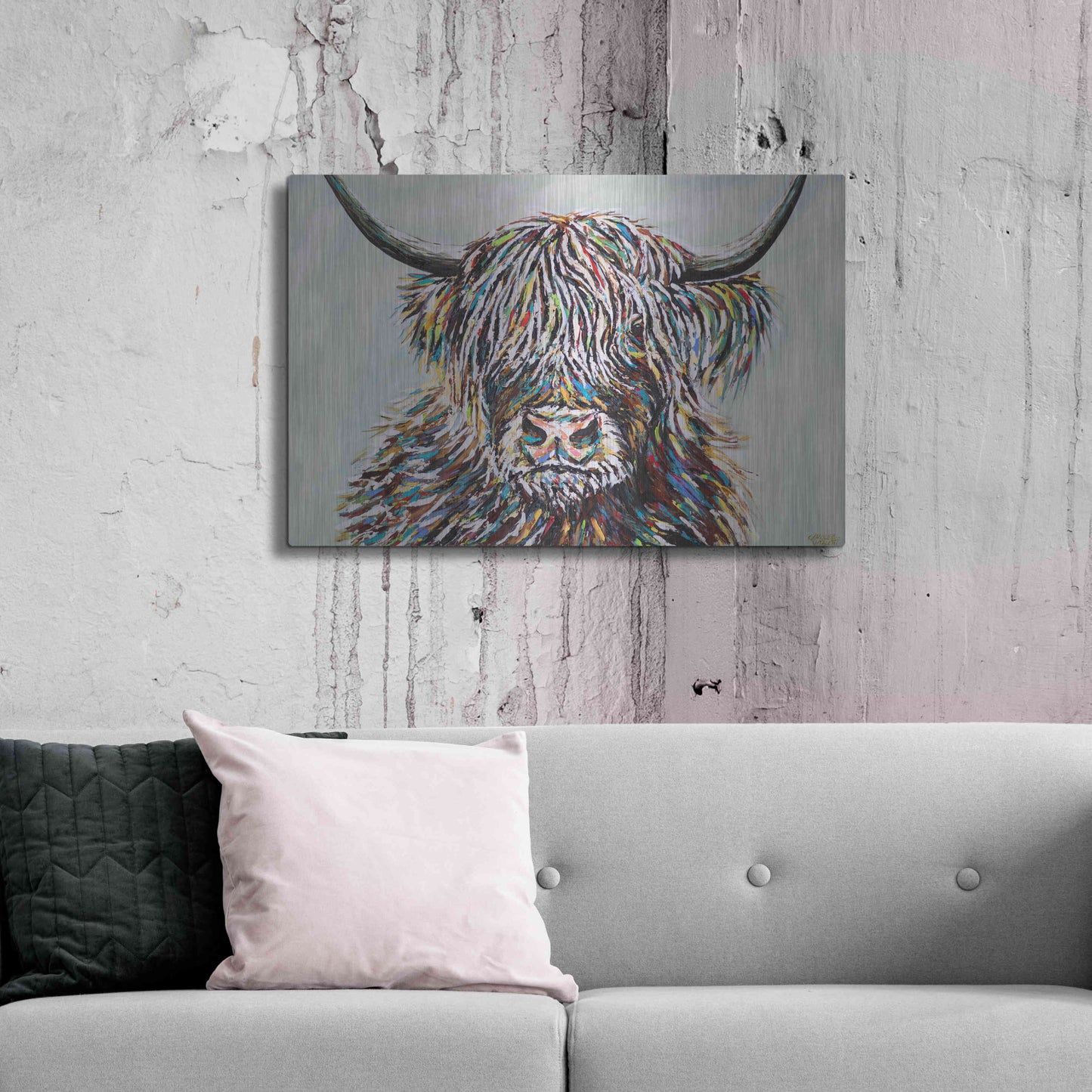 Luxe Metal Art 'Woolly Highland II' by Carolee Vitaletti, Metal Wall Art,36x24